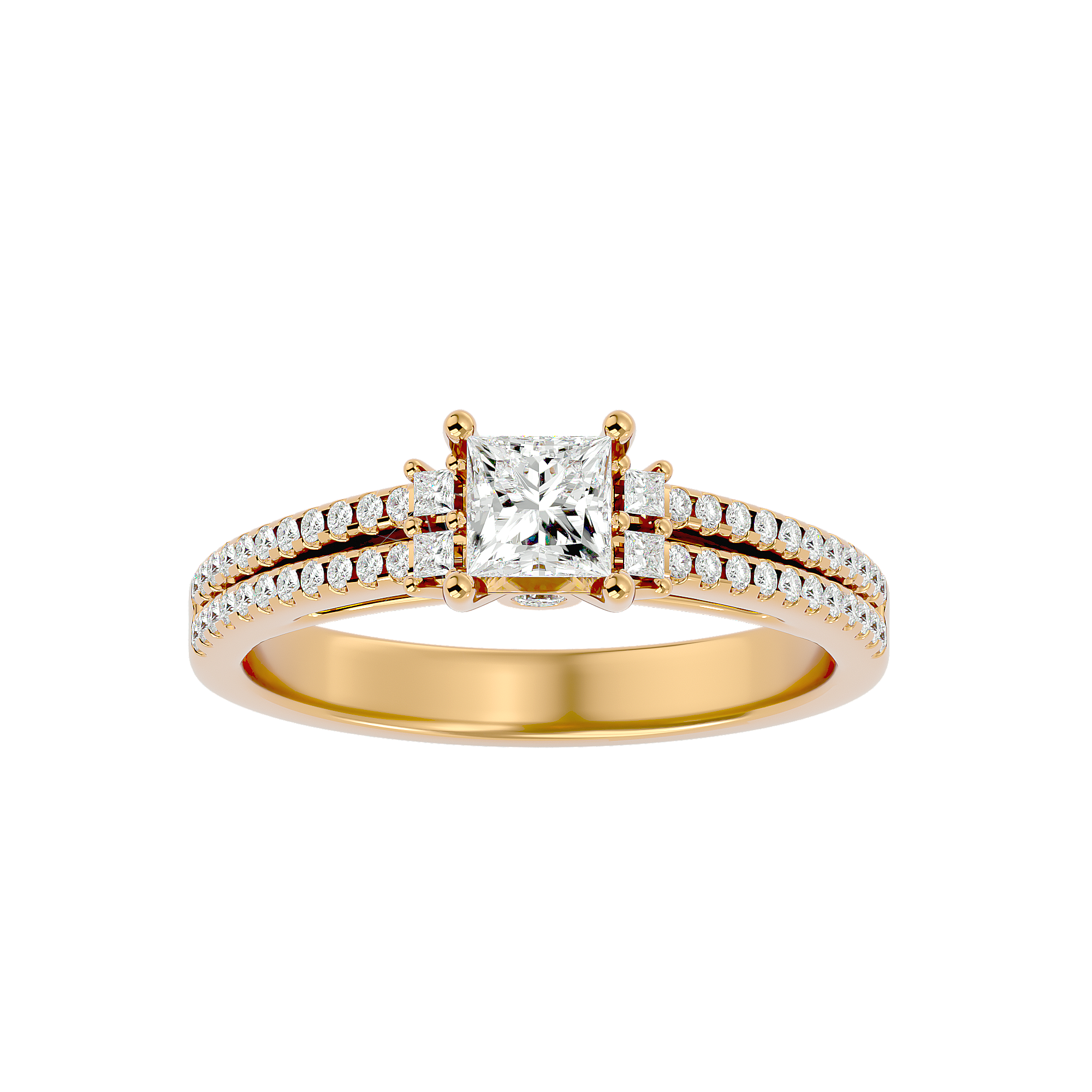 3/4 ctw Princess-Cut Lab Grown Diamond Side Stone Engagement Ring