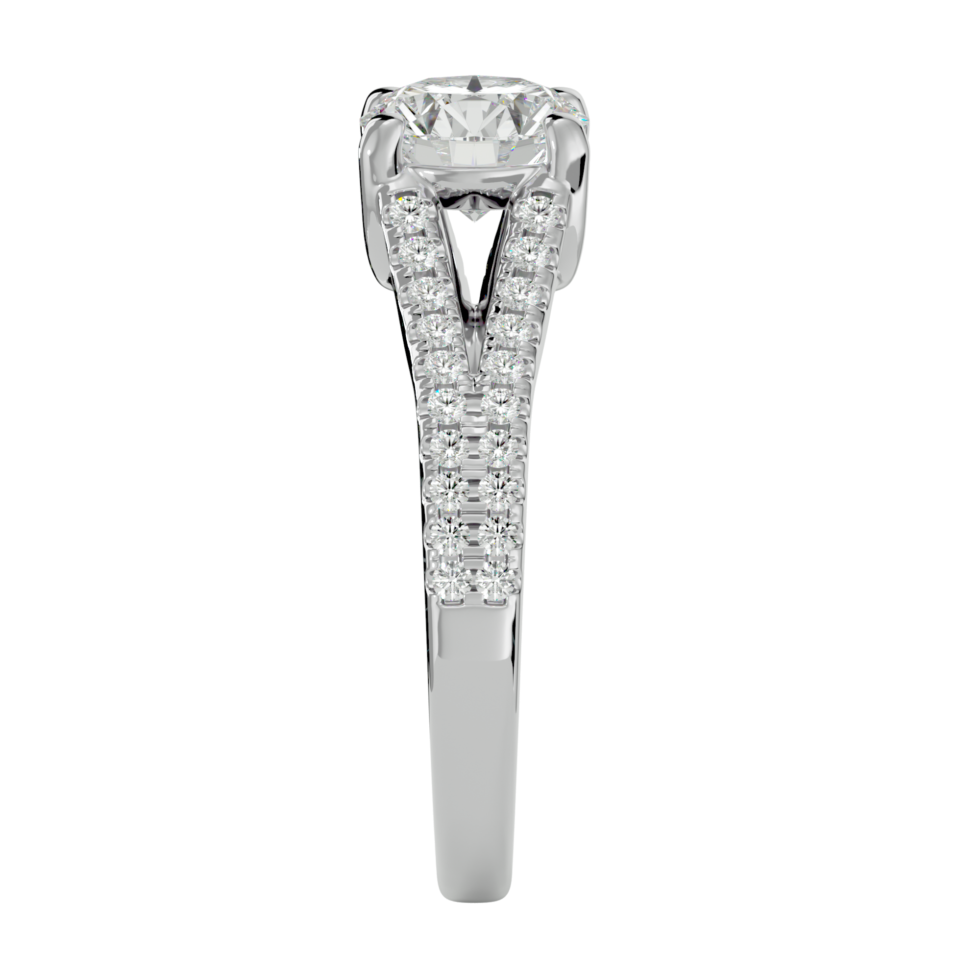 Round Lab Grown Diamond Side Stone Engagement Ring