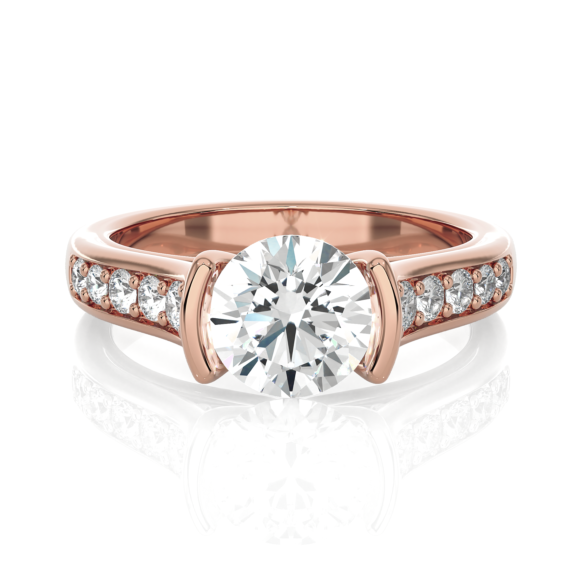 Round Lab Grown Diamond Side Stone Engagement Ring