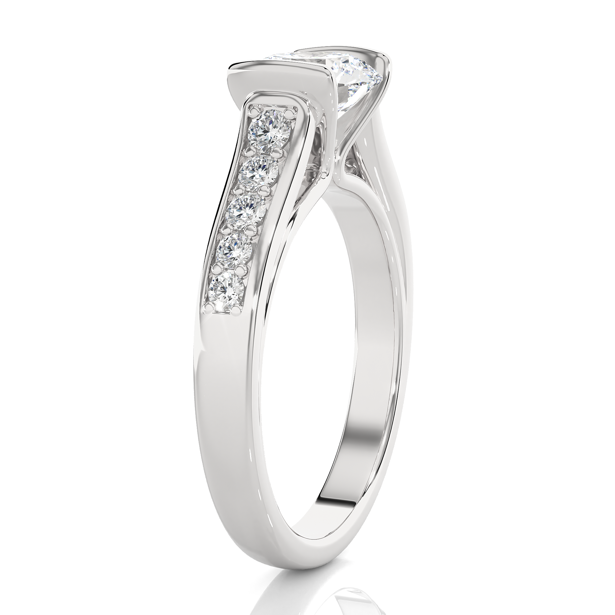 Round Lab Grown Diamond Side Stone Engagement Ring