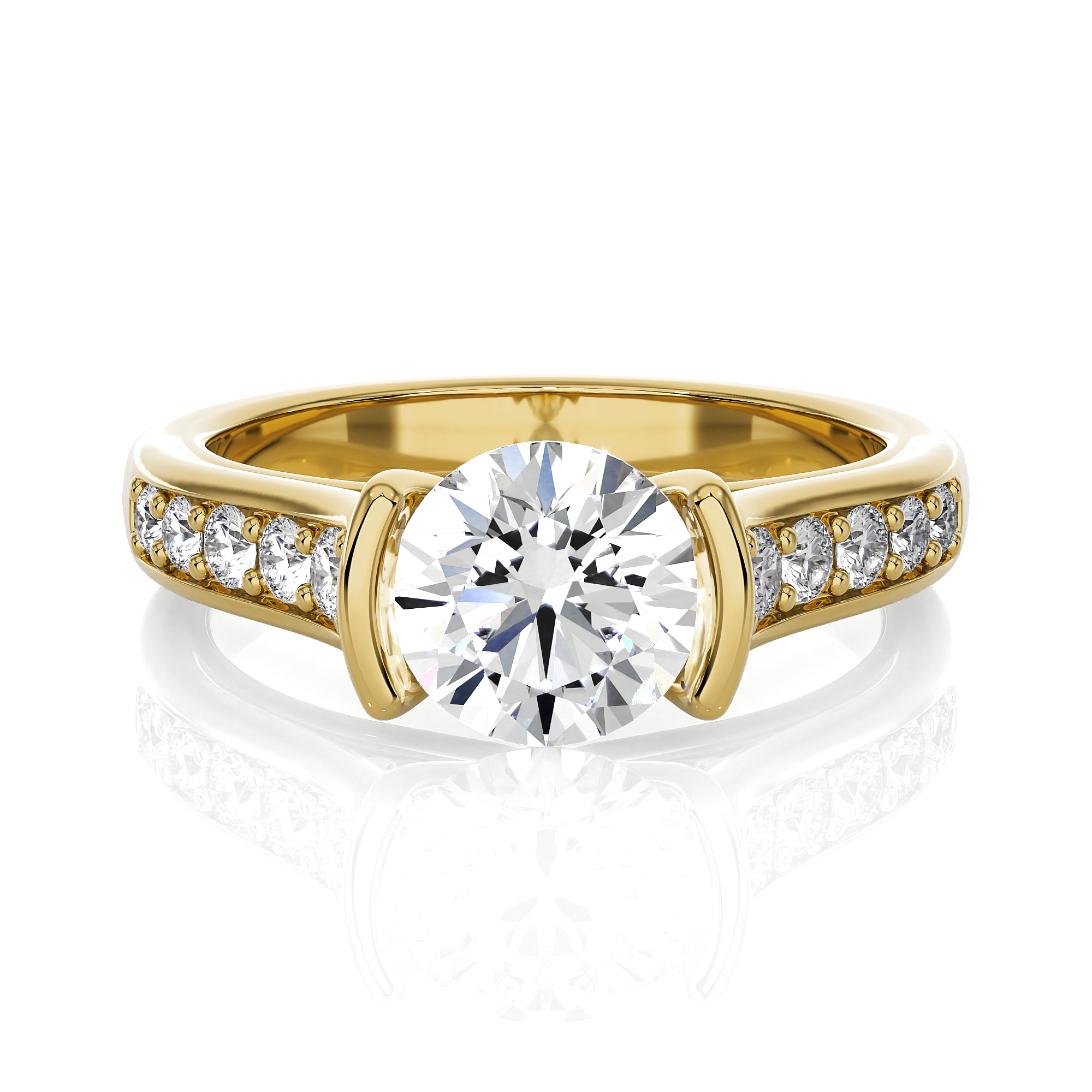 Round Lab Grown Diamond Side Stone Engagement Ring