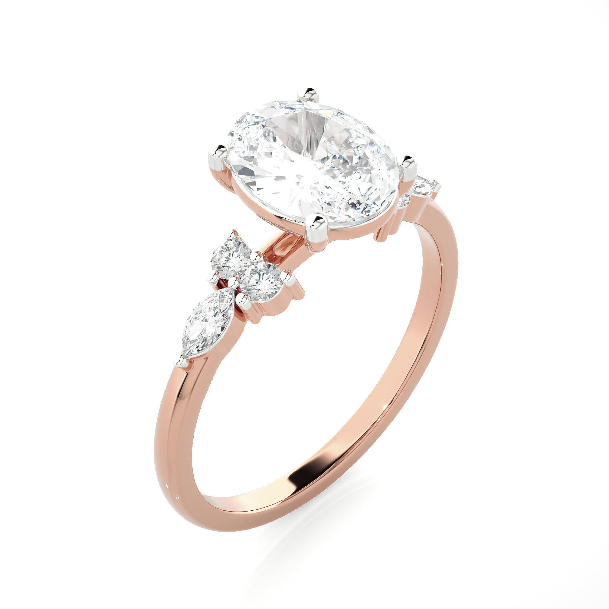 Oval Lab Grown Diamond Side Stone Engagement Ring