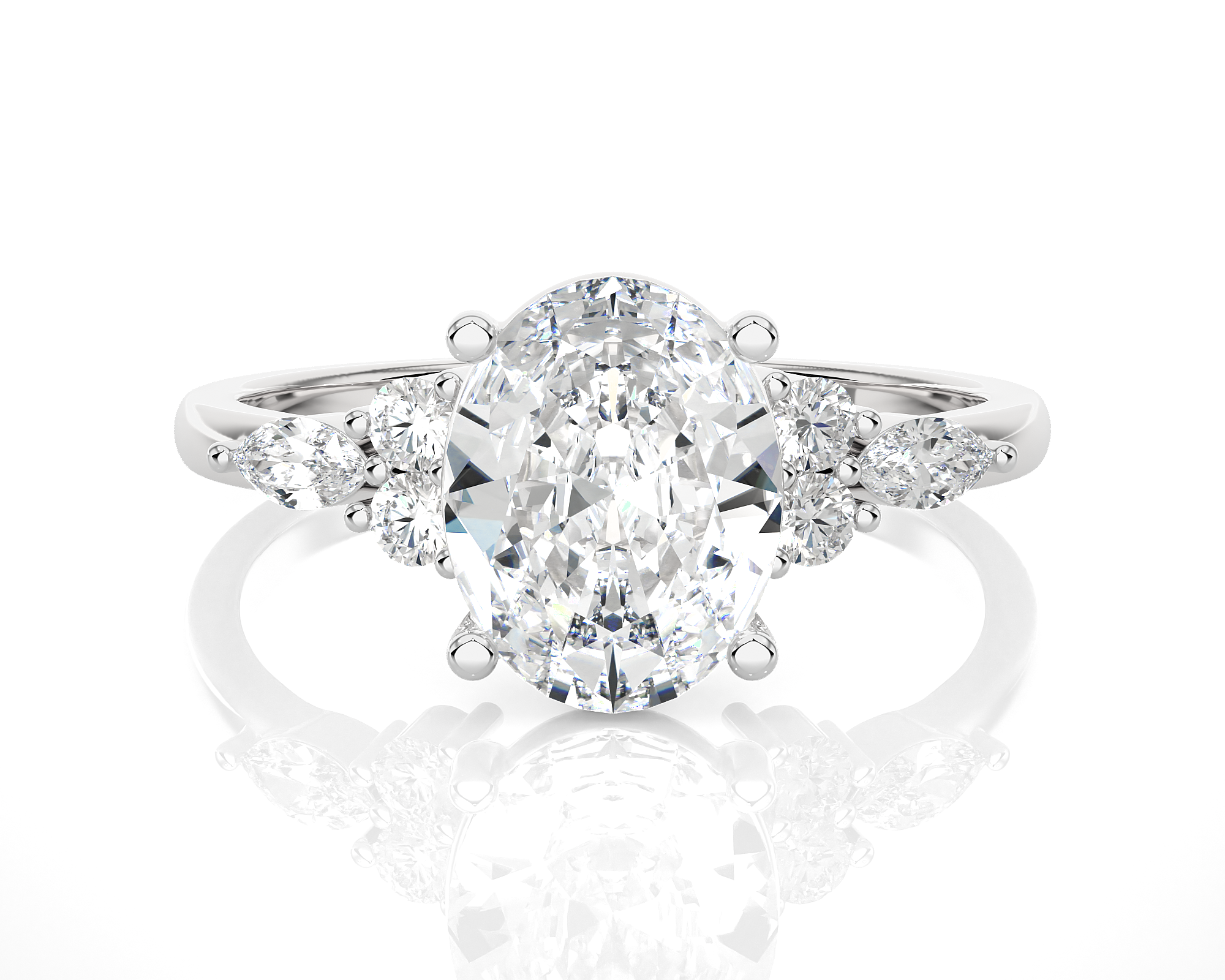 Oval Lab Grown Diamond Side Stone Engagement Ring