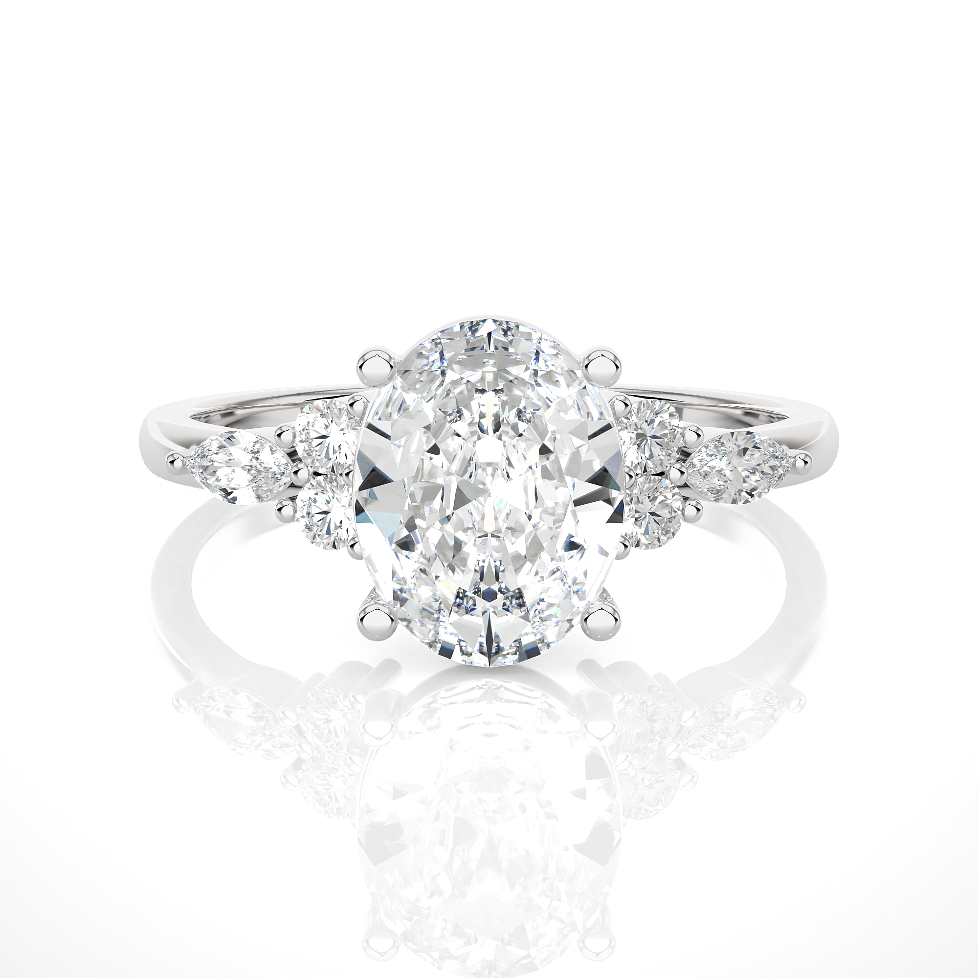 Oval Lab Grown Diamond Side Stone Engagement Ring