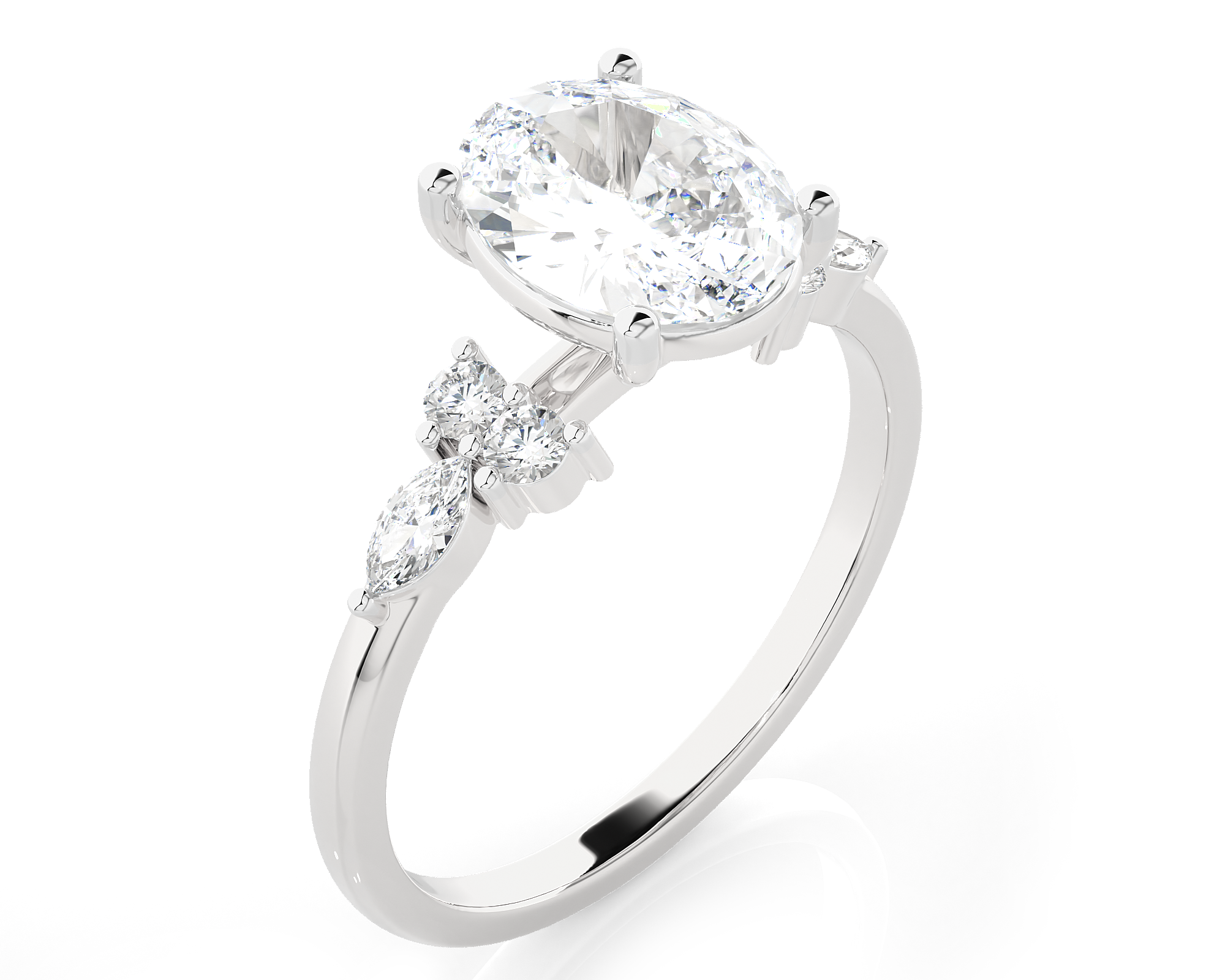 Oval Lab Grown Diamond Side Stone Engagement Ring