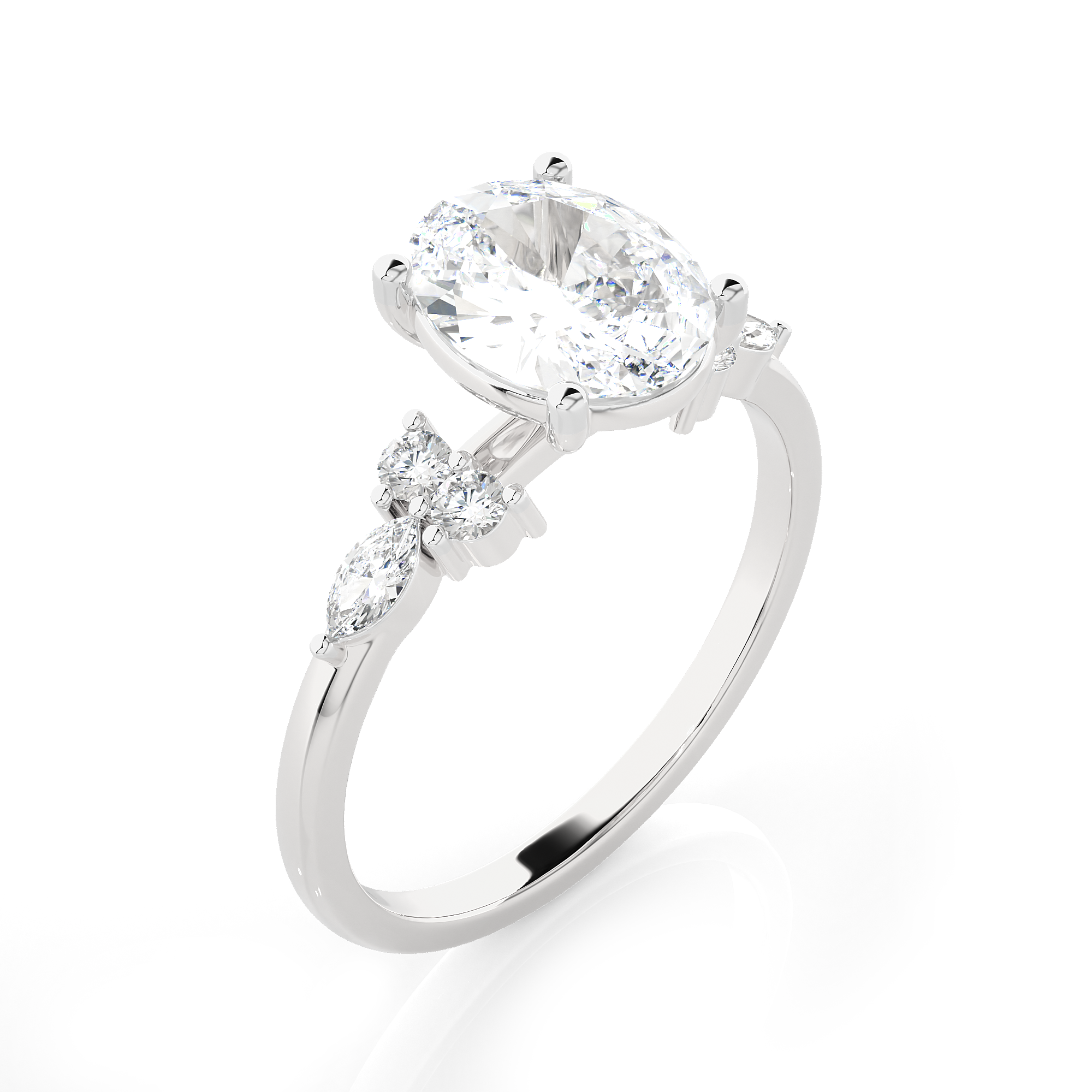 Oval Lab Grown Diamond Side Stone Engagement Ring