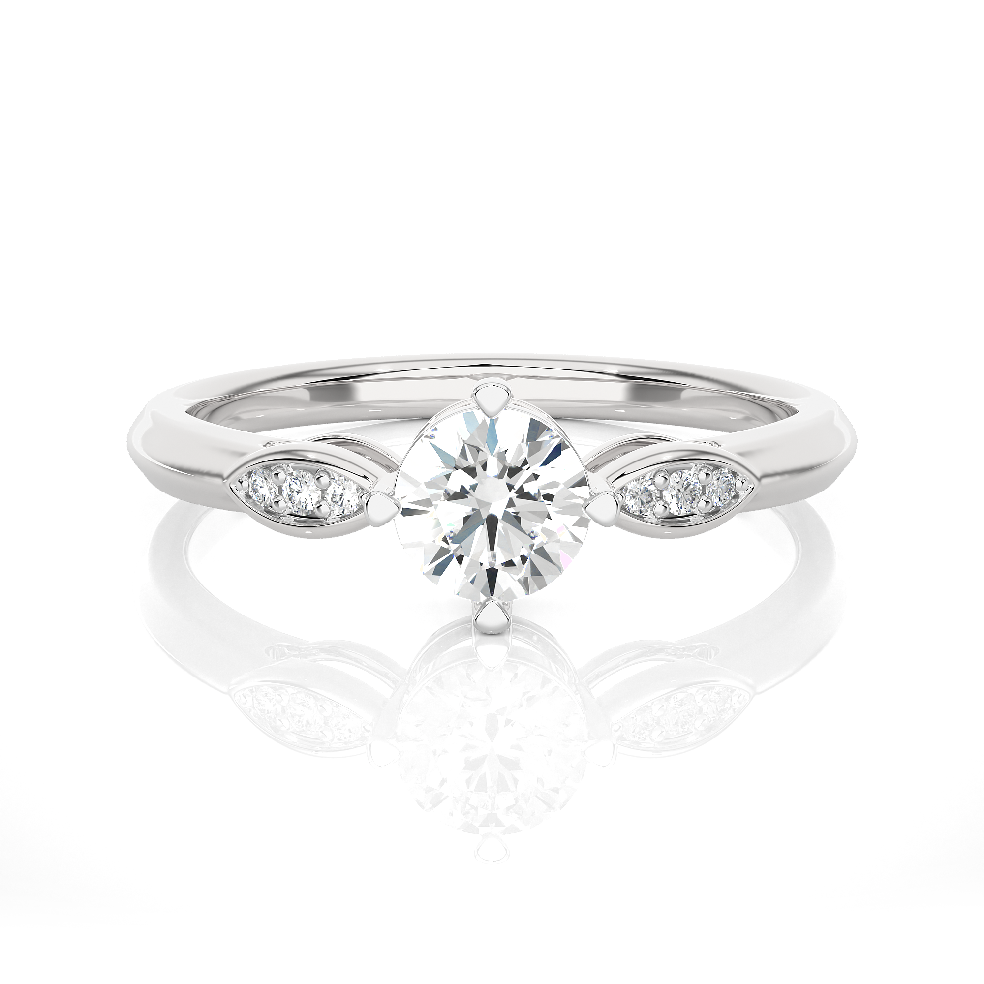 Round Lab Grown Diamond Side Stone Engagement Ring