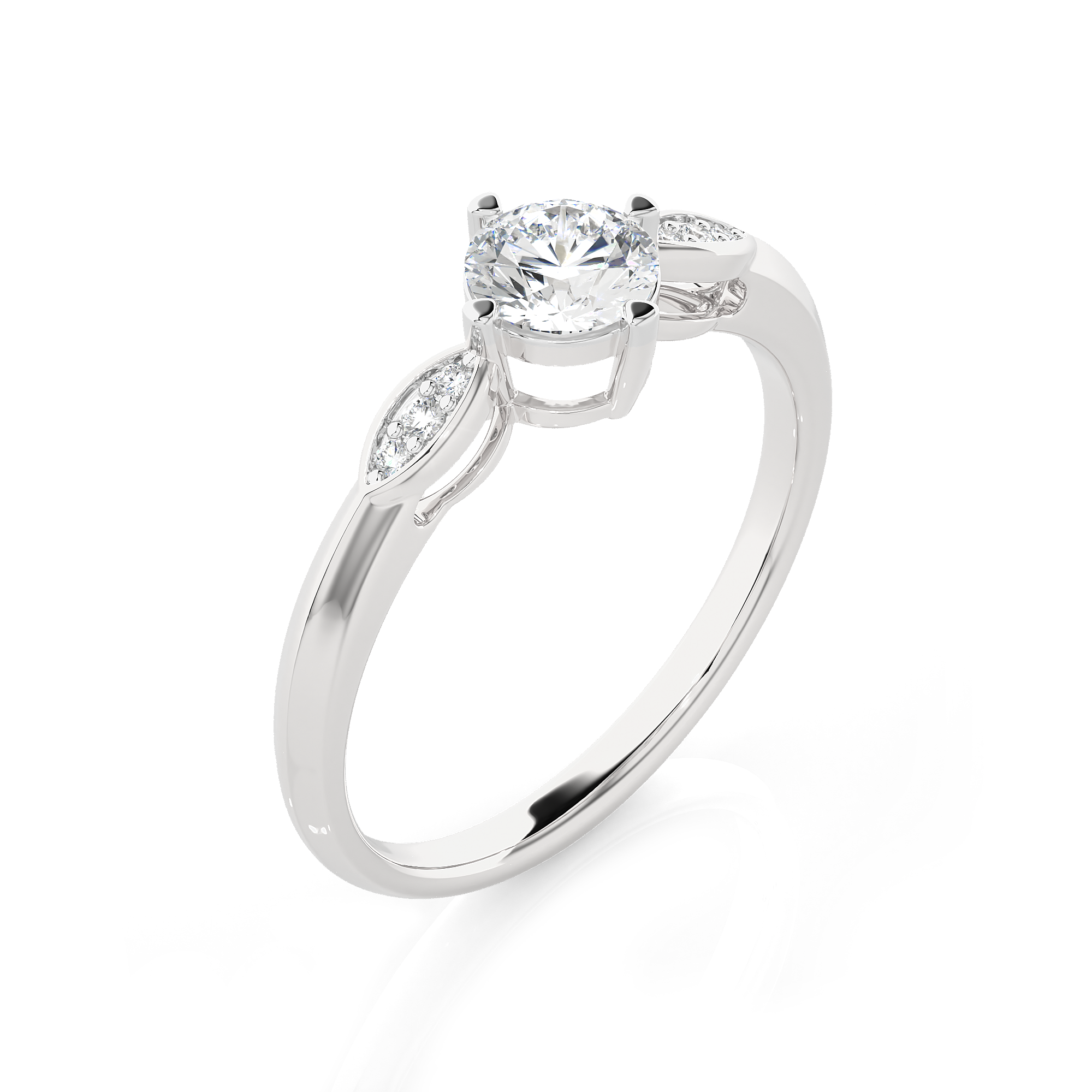 Round Lab Grown Diamond Side Stone Engagement Ring