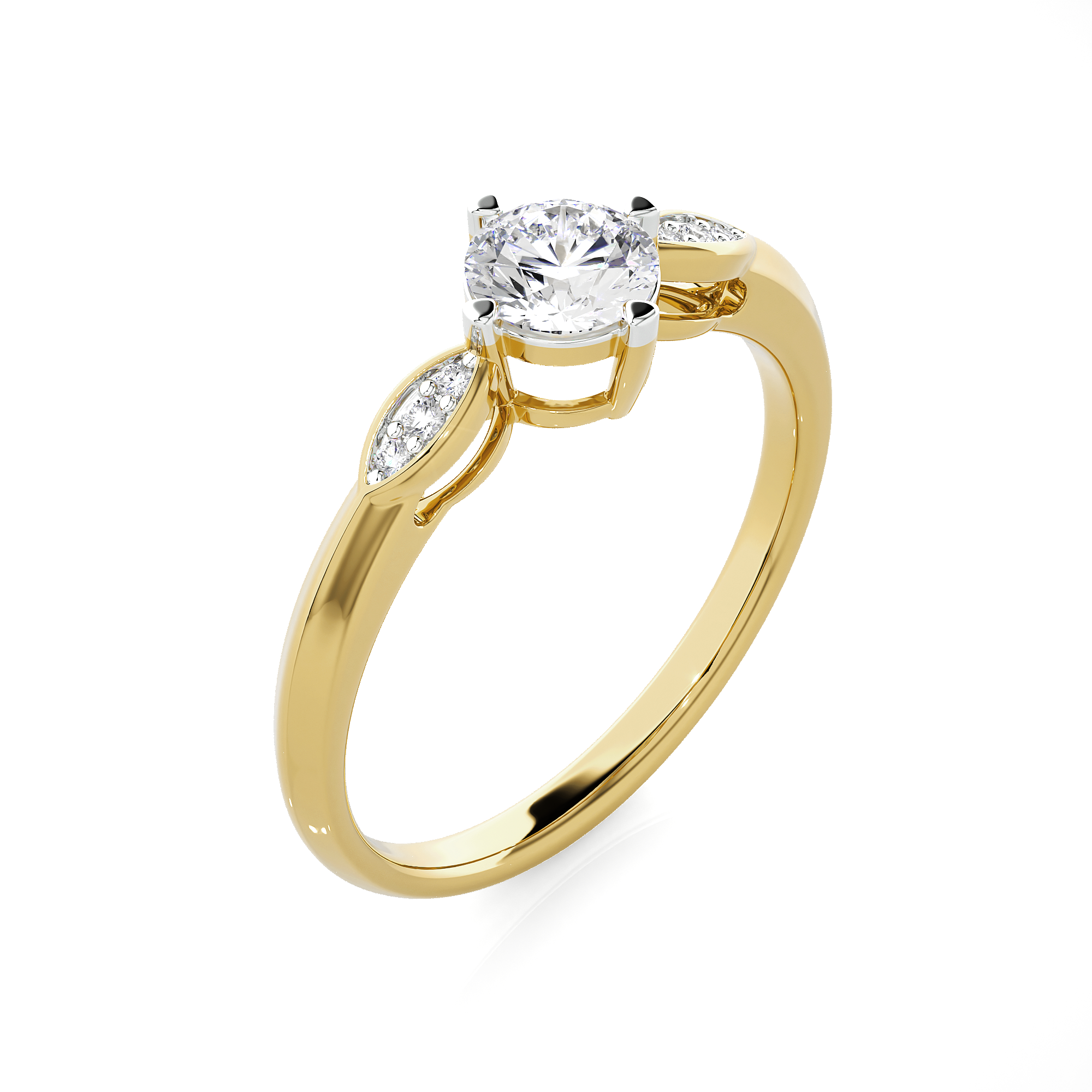 Round Lab Grown Diamond Side Stone Engagement Ring