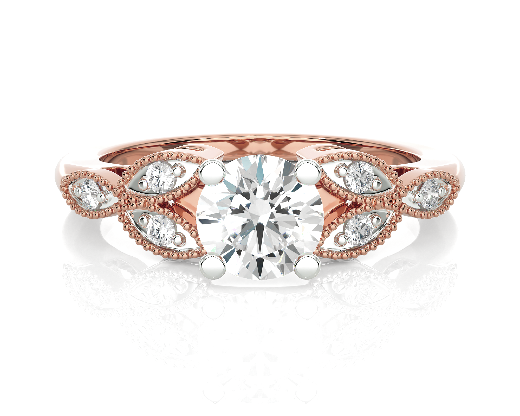 Round Lab Grown Diamond Side Stone Engagement Ring