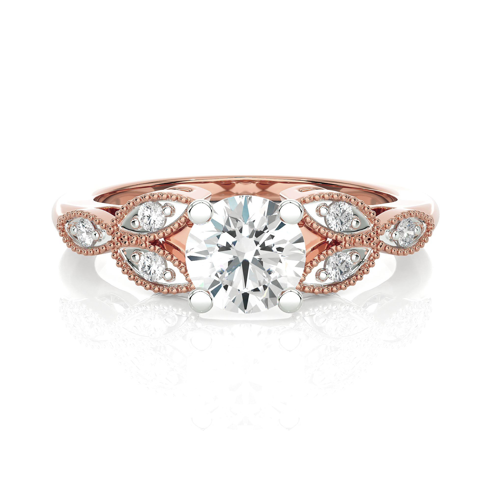 Round Lab Grown Diamond Side Stone Engagement Ring