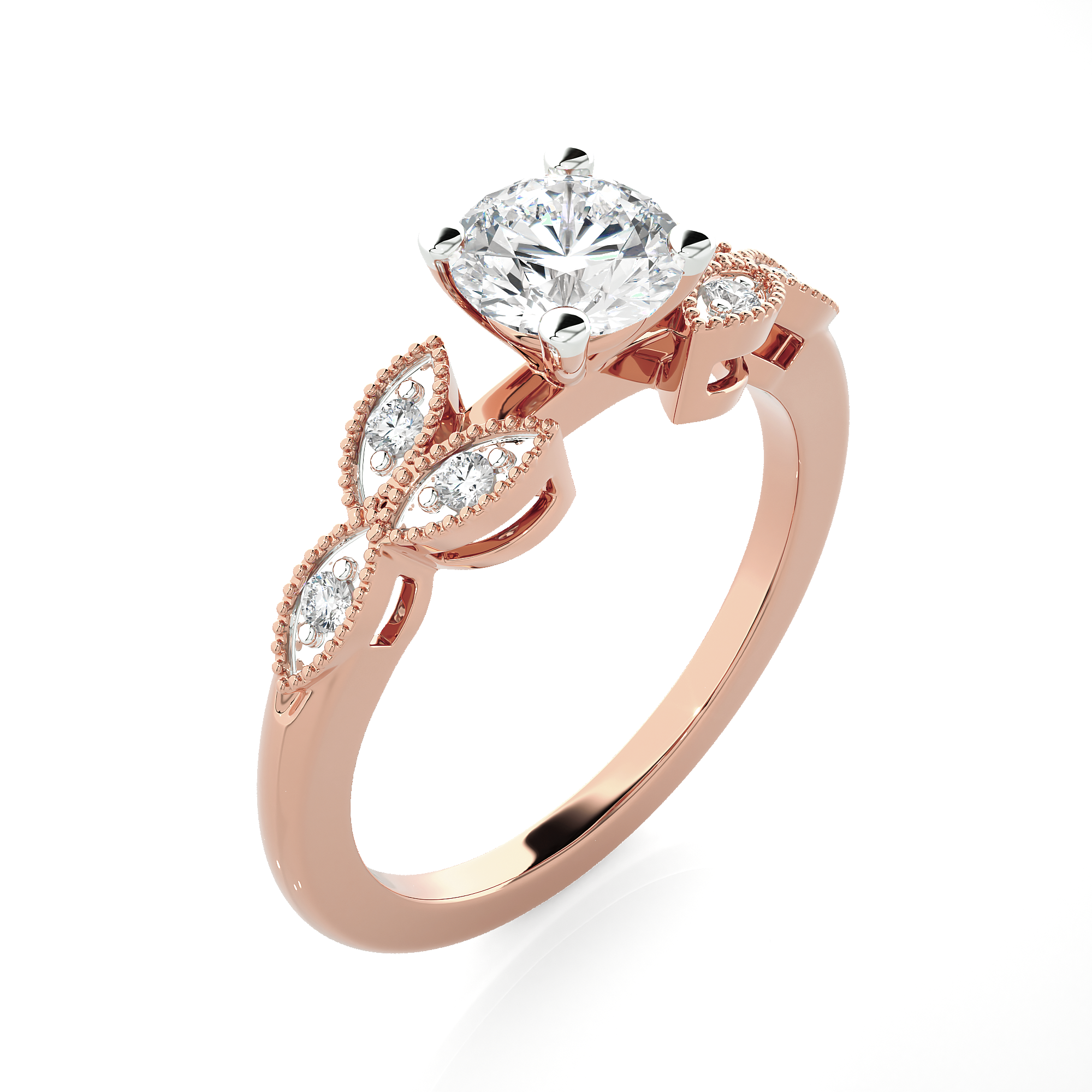 Round Lab Grown Diamond Side Stone Engagement Ring