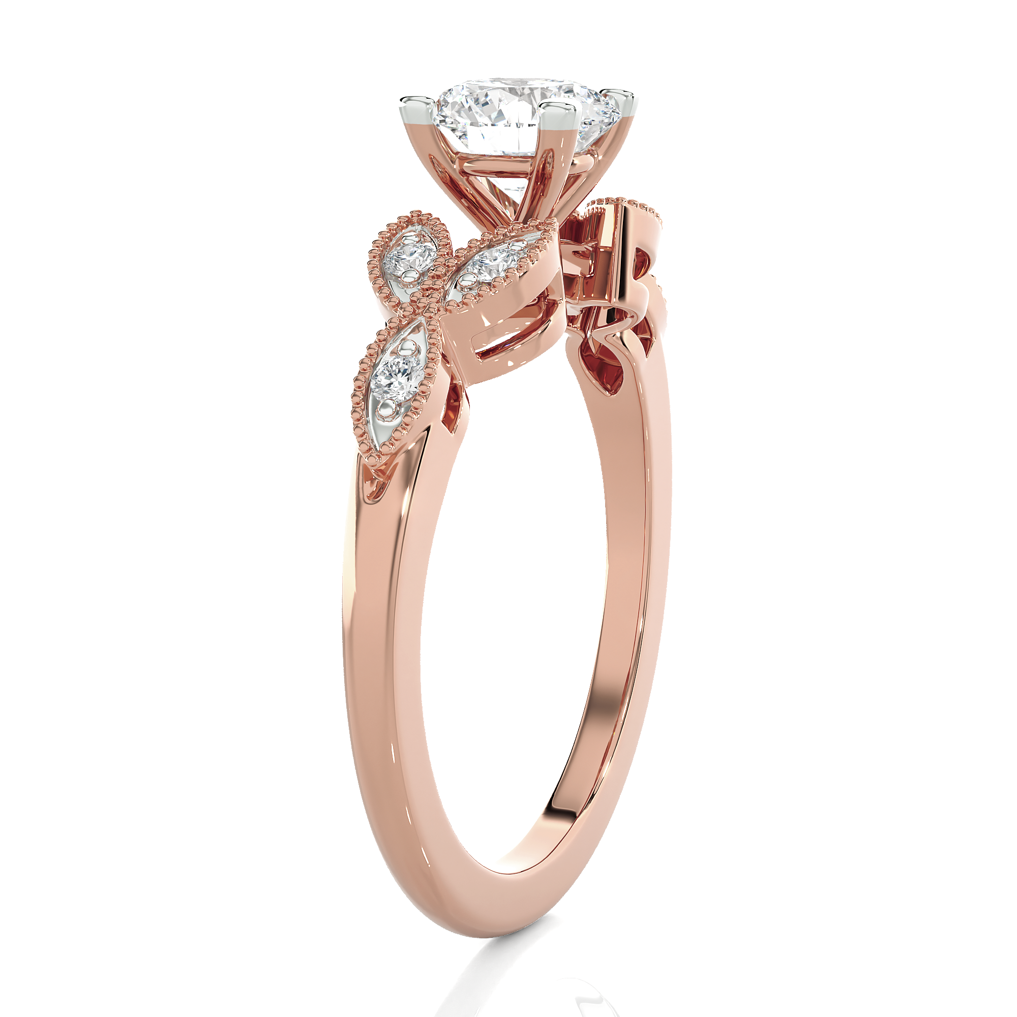 Round Lab Grown Diamond Side Stone Engagement Ring