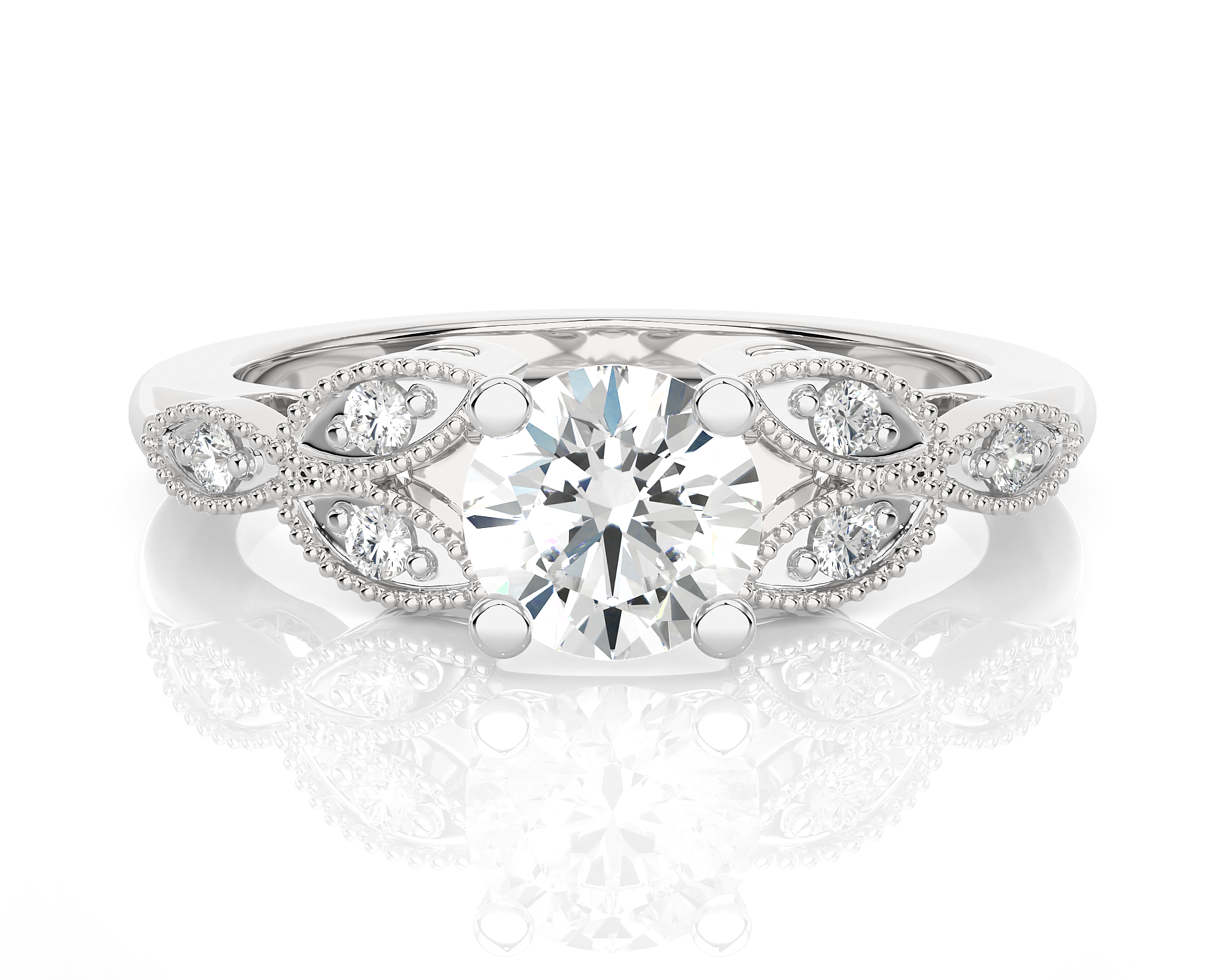 Round Lab Grown Diamond Side Stone Engagement Ring