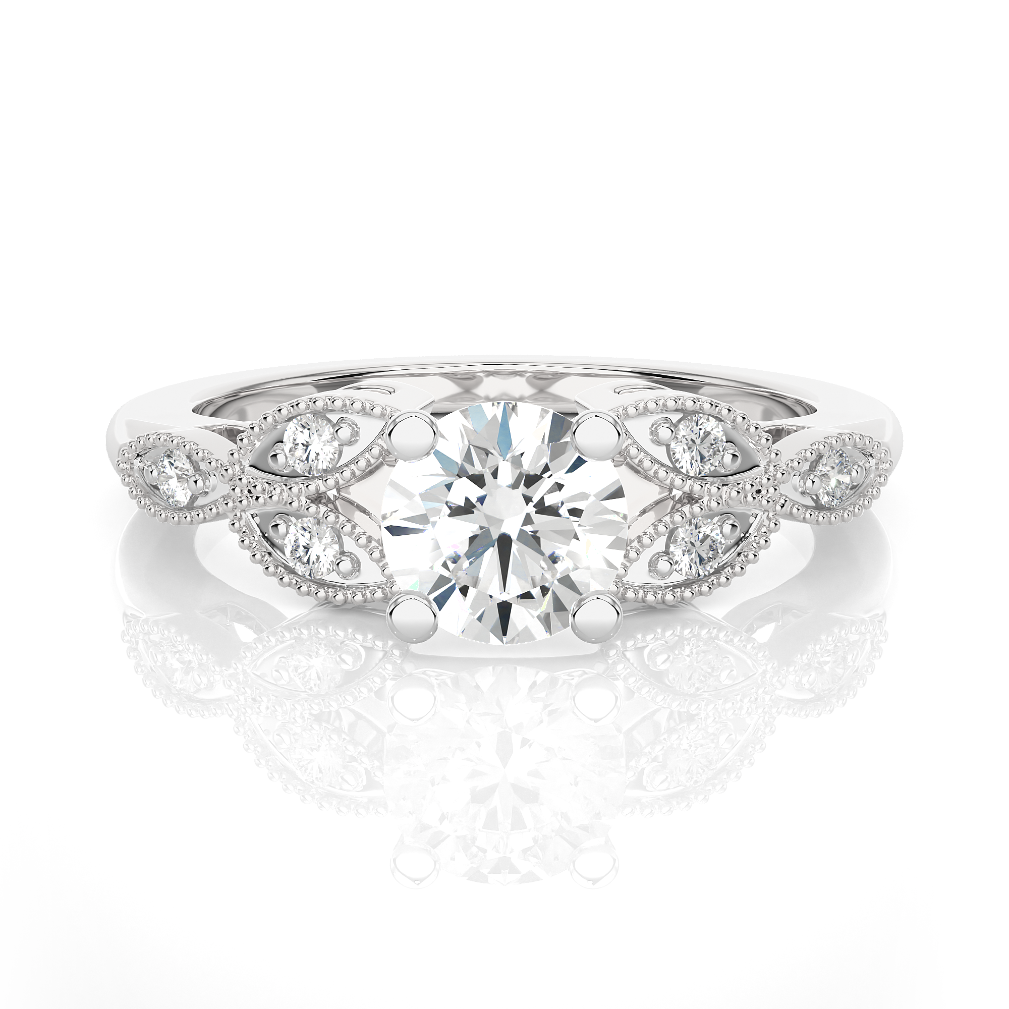 Round Lab Grown Diamond Side Stone Engagement Ring