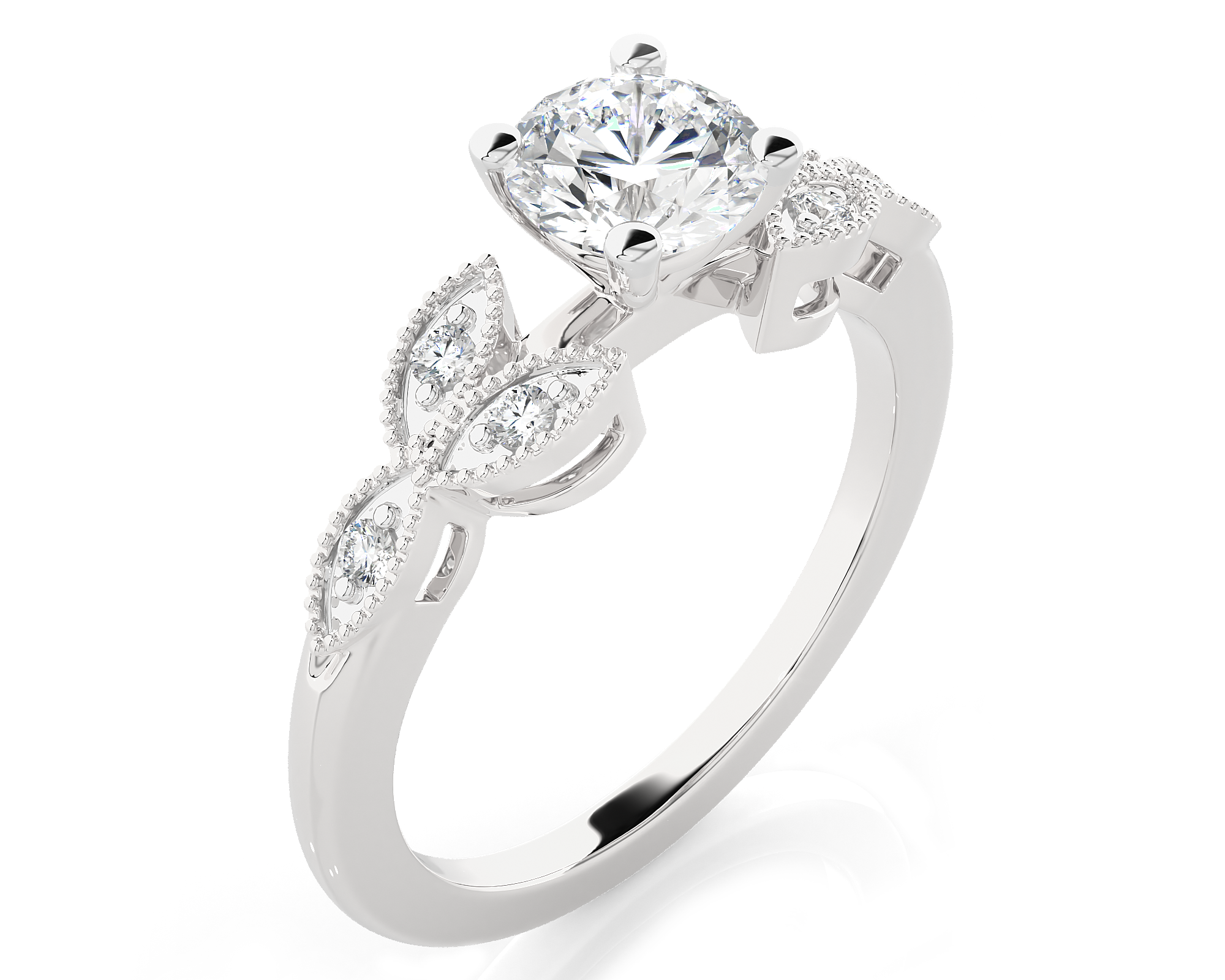Round Lab Grown Diamond Side Stone Engagement Ring
