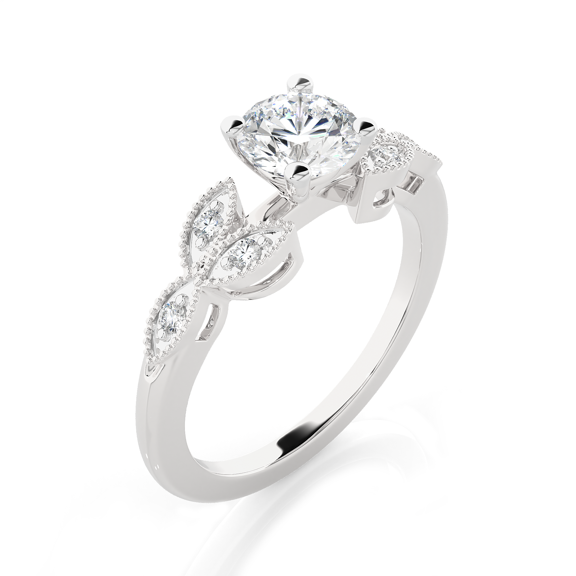 Round Lab Grown Diamond Side Stone Engagement Ring