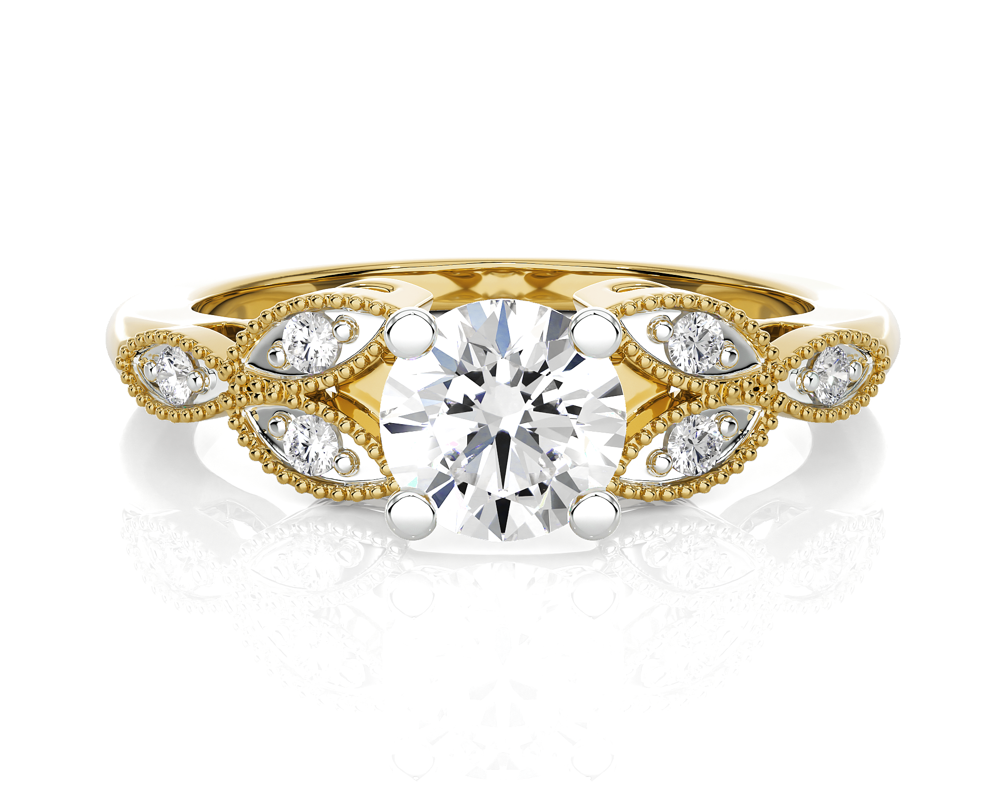Round Lab Grown Diamond Side Stone Engagement Ring