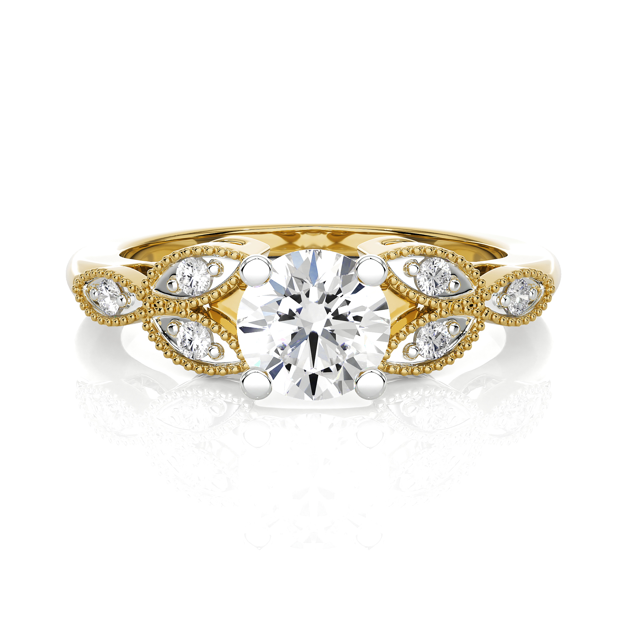 Round Lab Grown Diamond Side Stone Engagement Ring