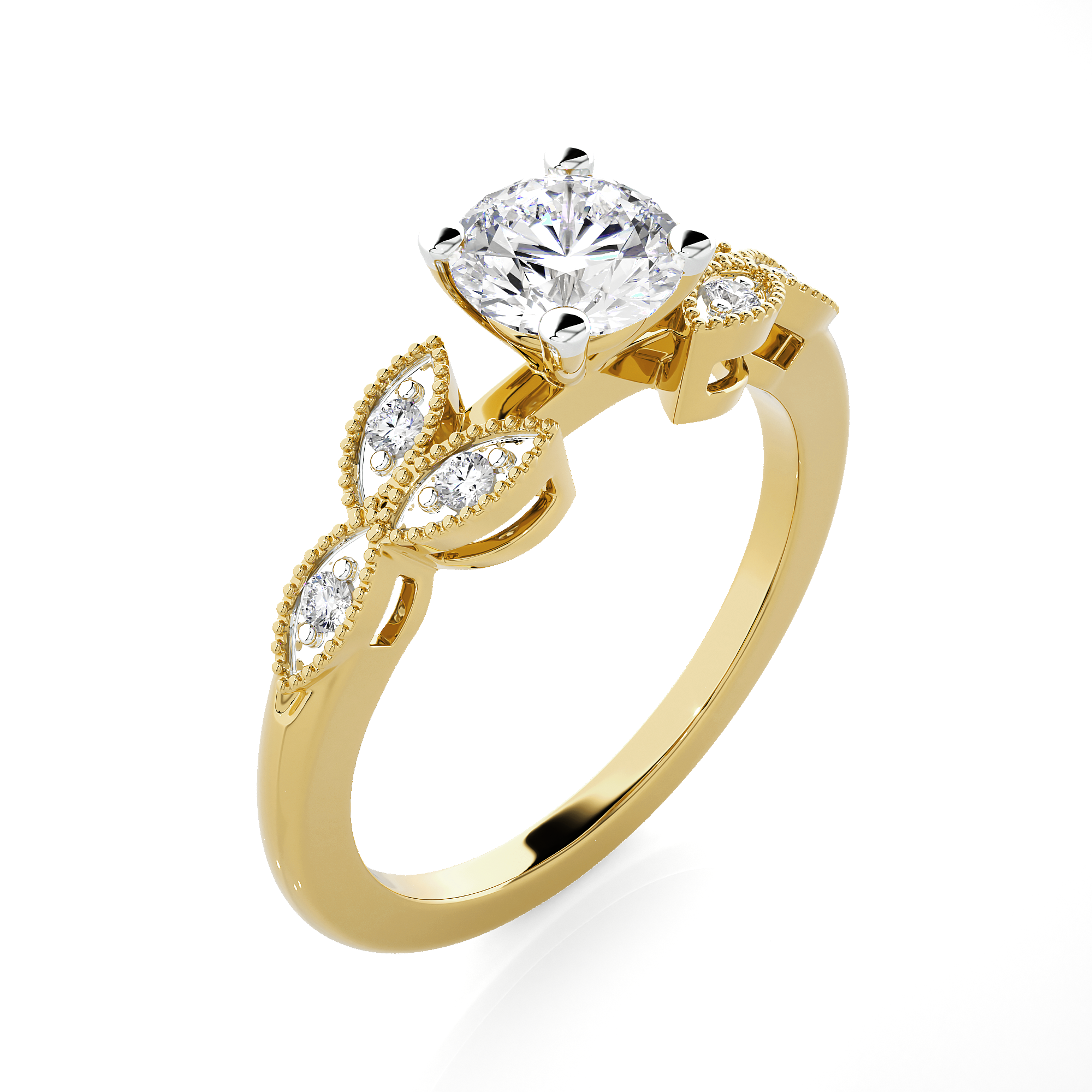 Round Lab Grown Diamond Side Stone Engagement Ring