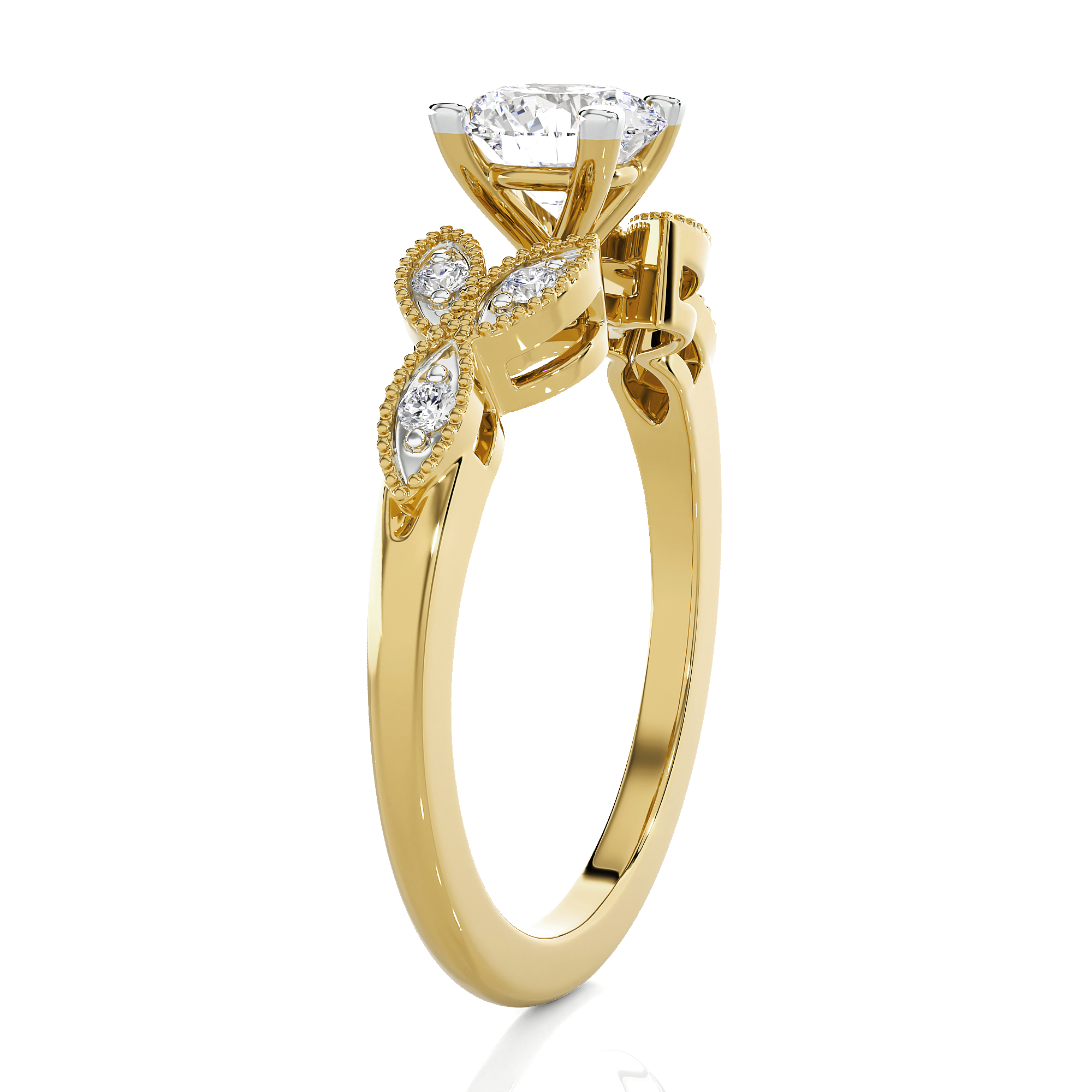 Round Lab Grown Diamond Side Stone Engagement Ring