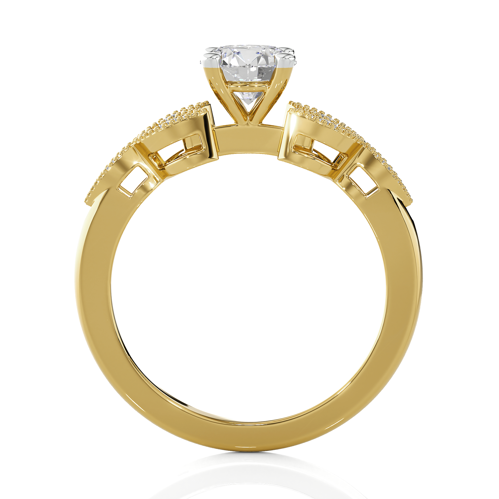 Round Lab Grown Diamond Side Stone Engagement Ring