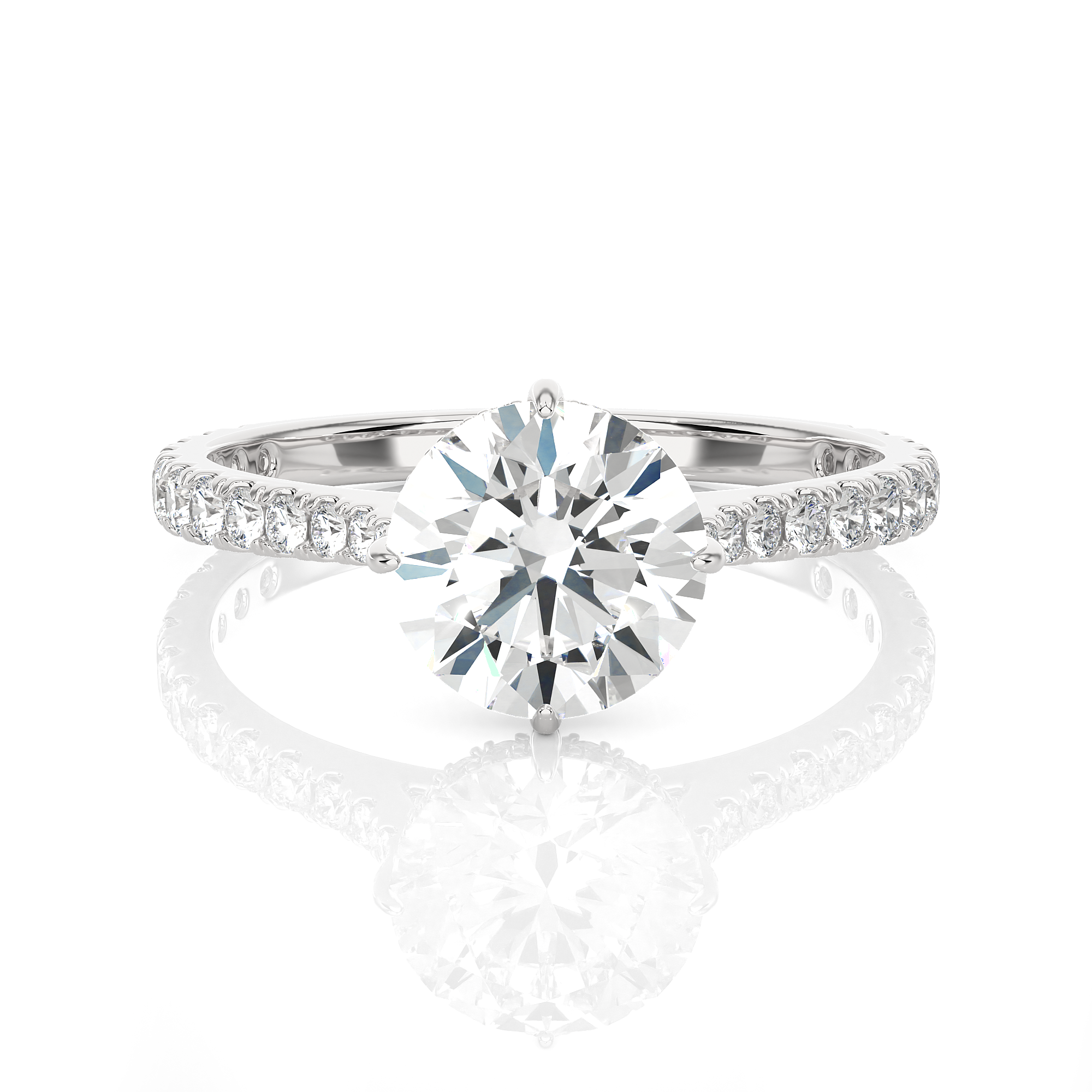 Round Lab Grown Diamond Side Stone Engagement Ring