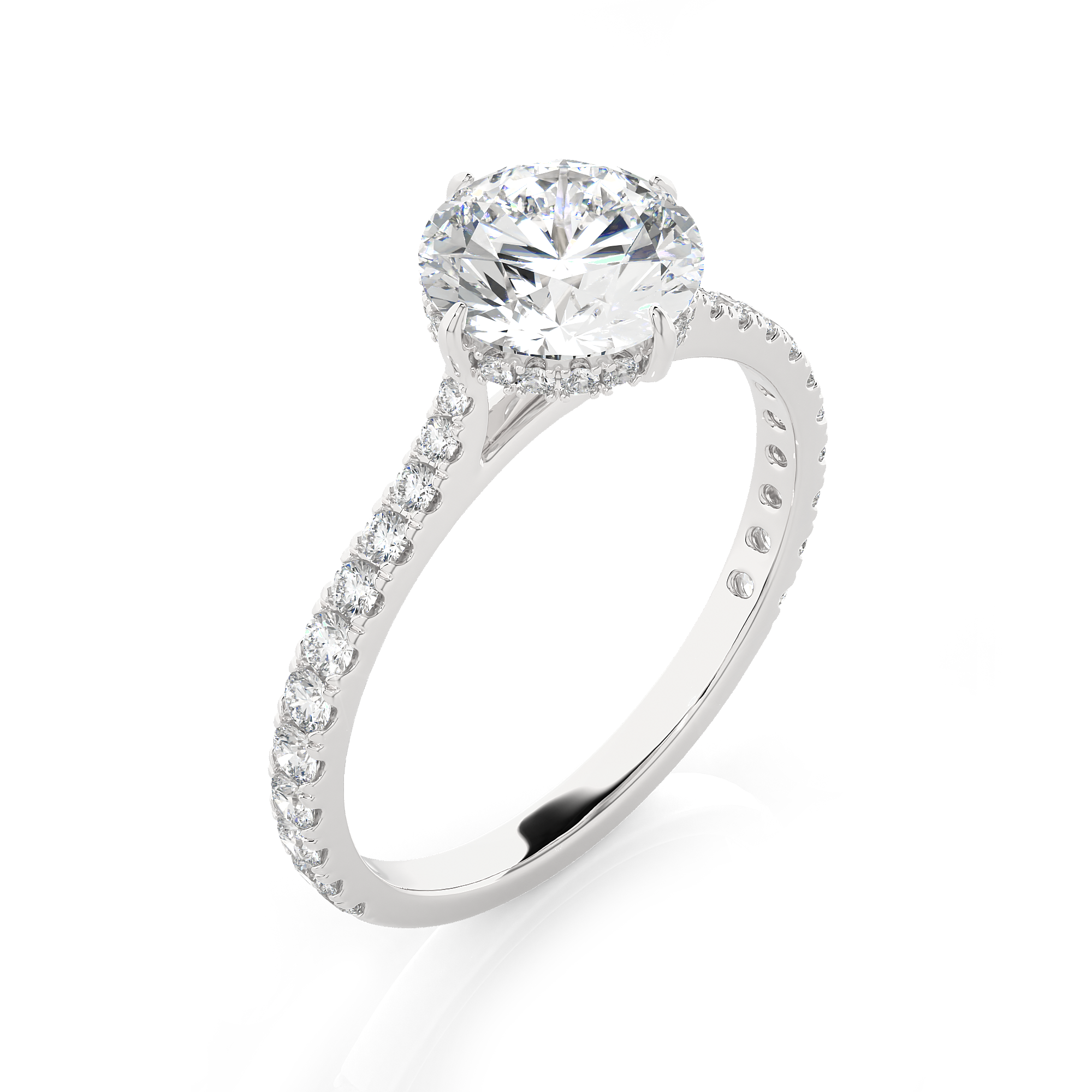 Round Lab Grown Diamond Side Stone Engagement Ring