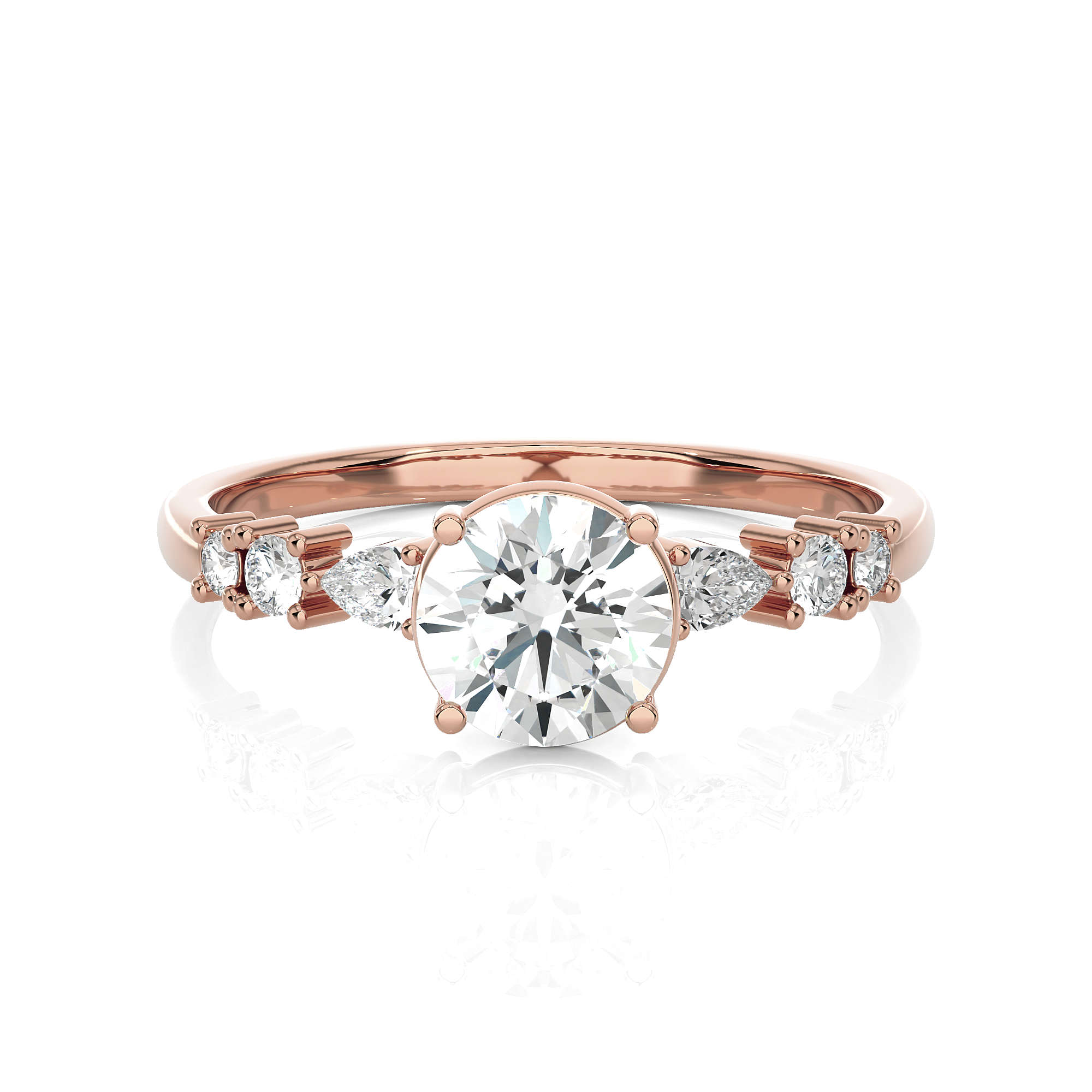 Round Lab Grown Diamond Side Stone Engagement Ring