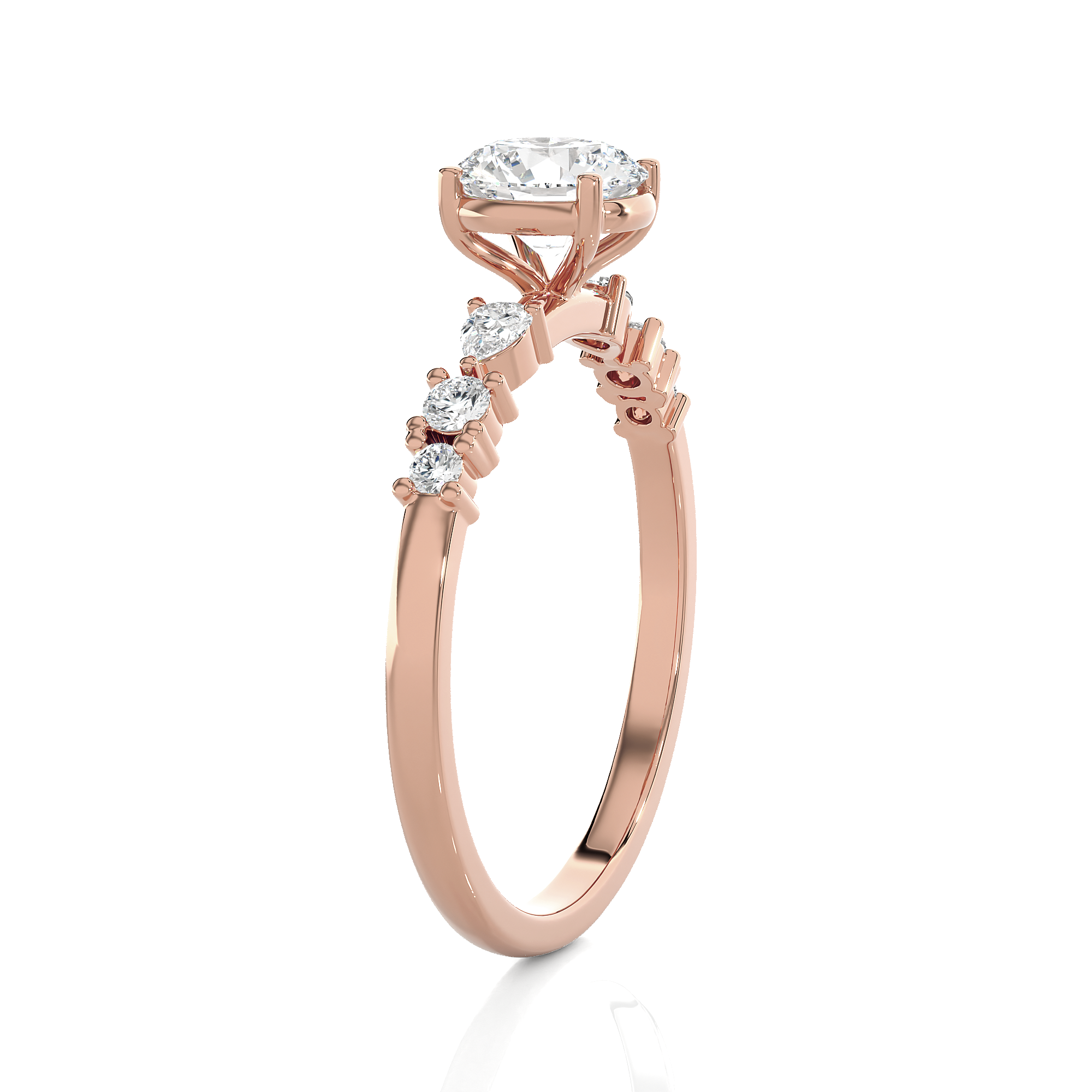 Round Lab Grown Diamond Side Stone Engagement Ring