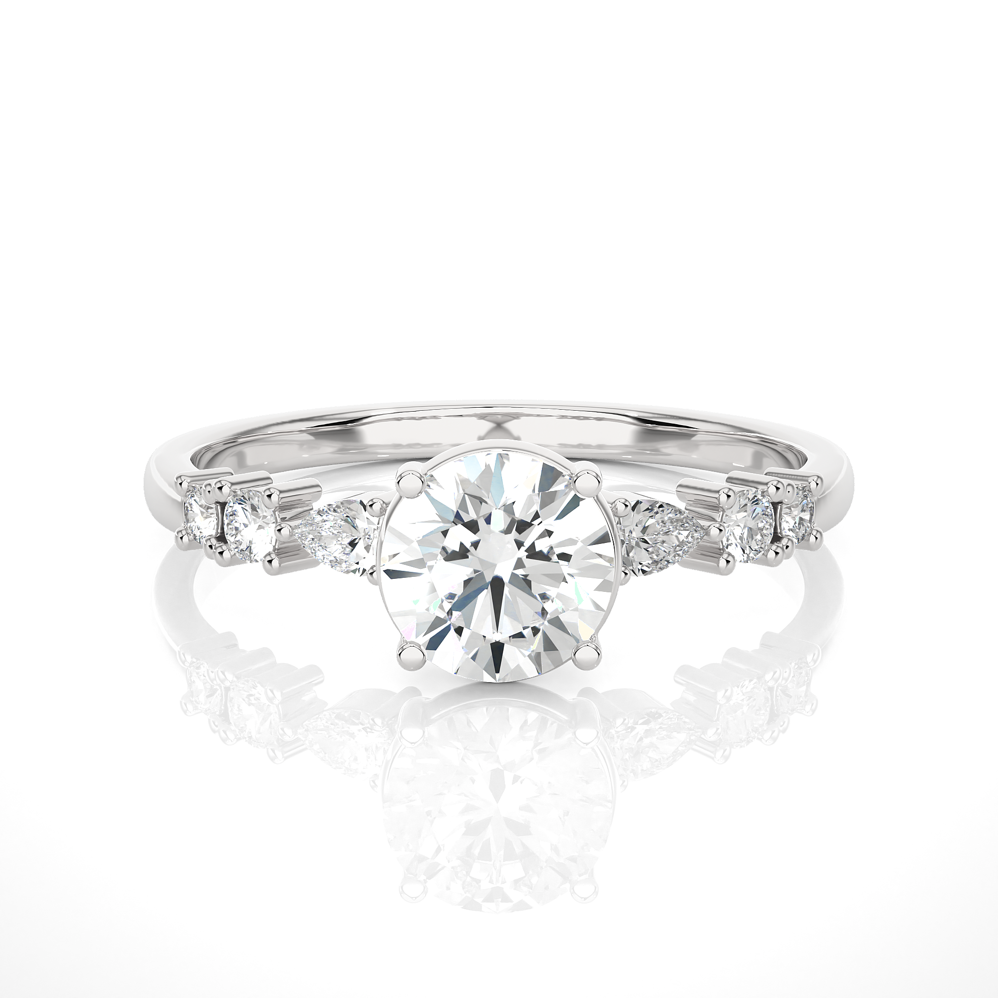Round Lab Grown Diamond Side Stone Engagement Ring