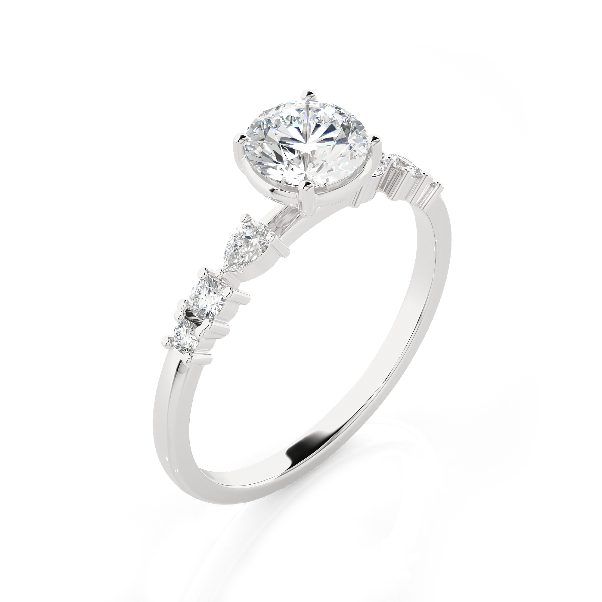 Round Lab Grown Diamond Side Stone Engagement Ring