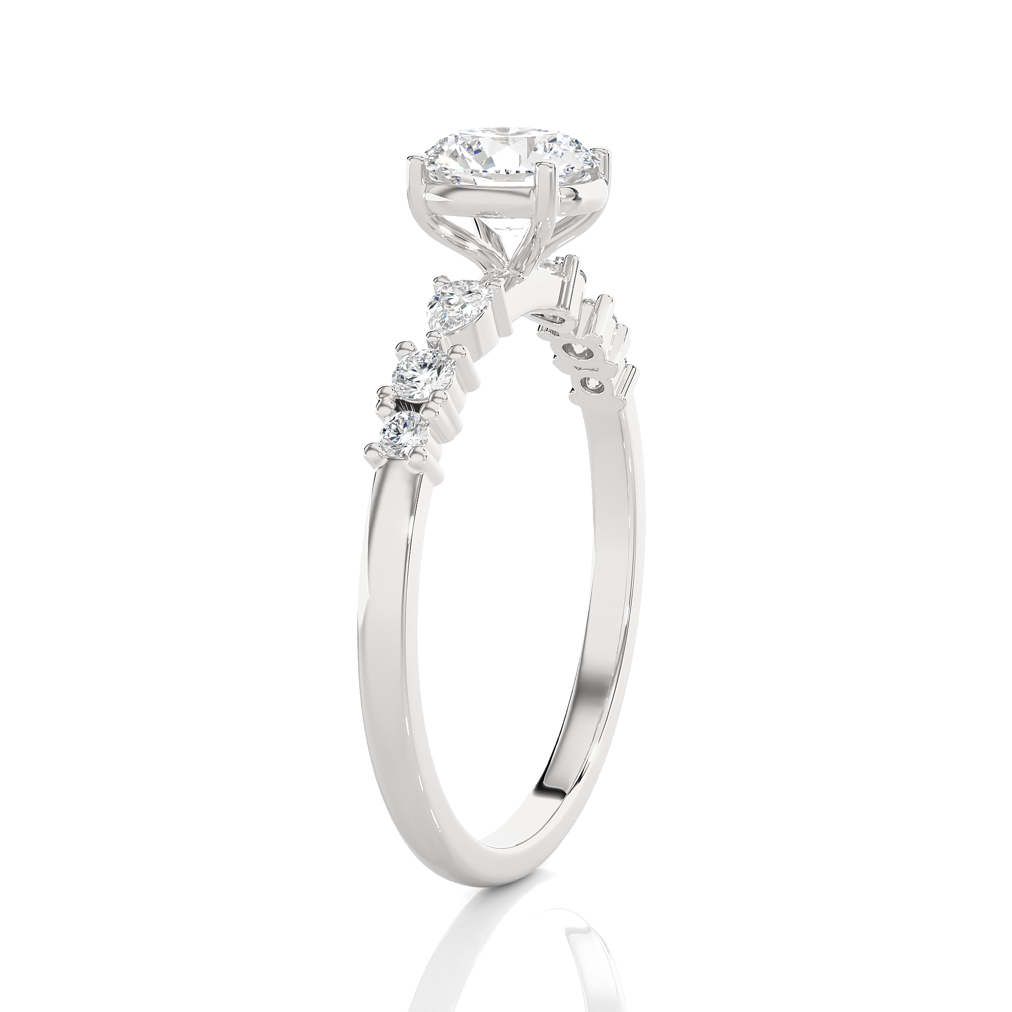 Round Lab Grown Diamond Side Stone Engagement Ring