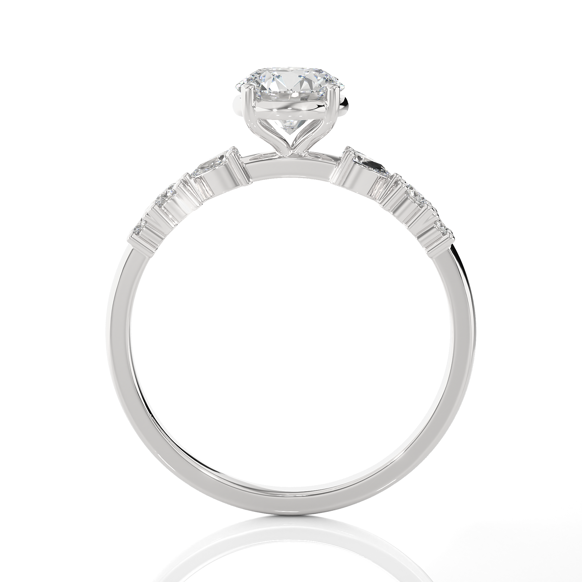 Round Lab Grown Diamond Side Stone Engagement Ring
