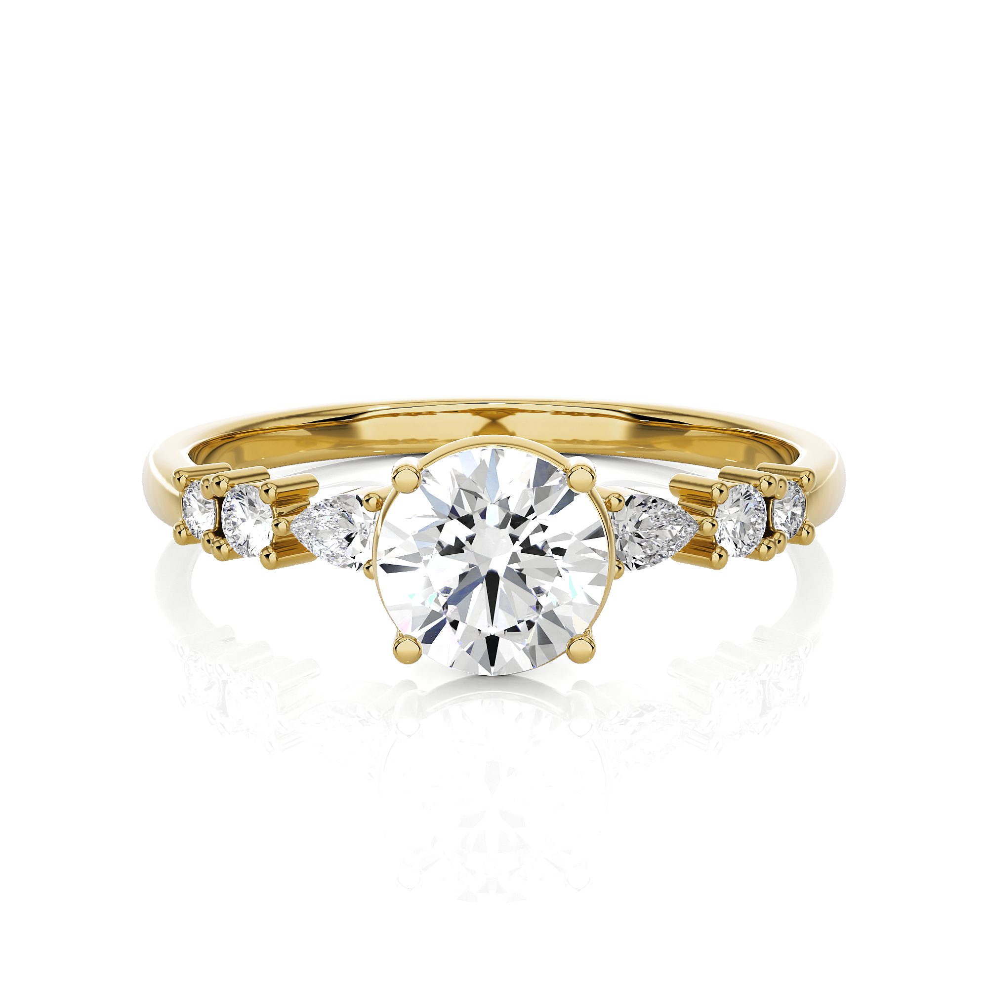 Round Lab Grown Diamond Side Stone Engagement Ring