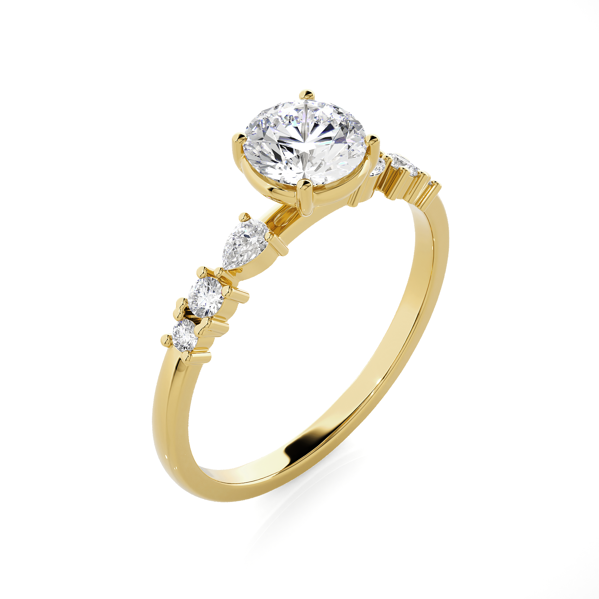 Round Lab Grown Diamond Side Stone Engagement Ring