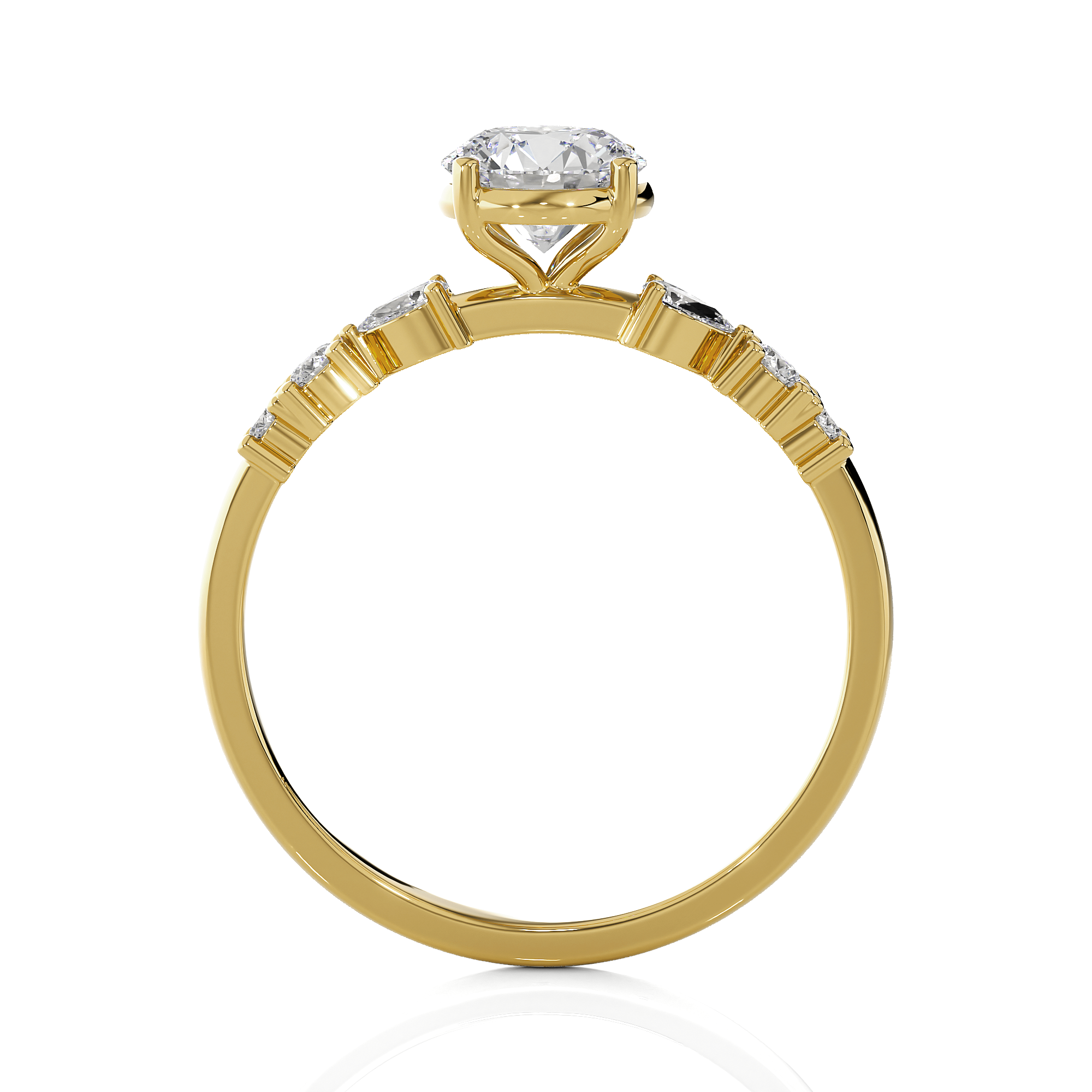 Round Lab Grown Diamond Side Stone Engagement Ring