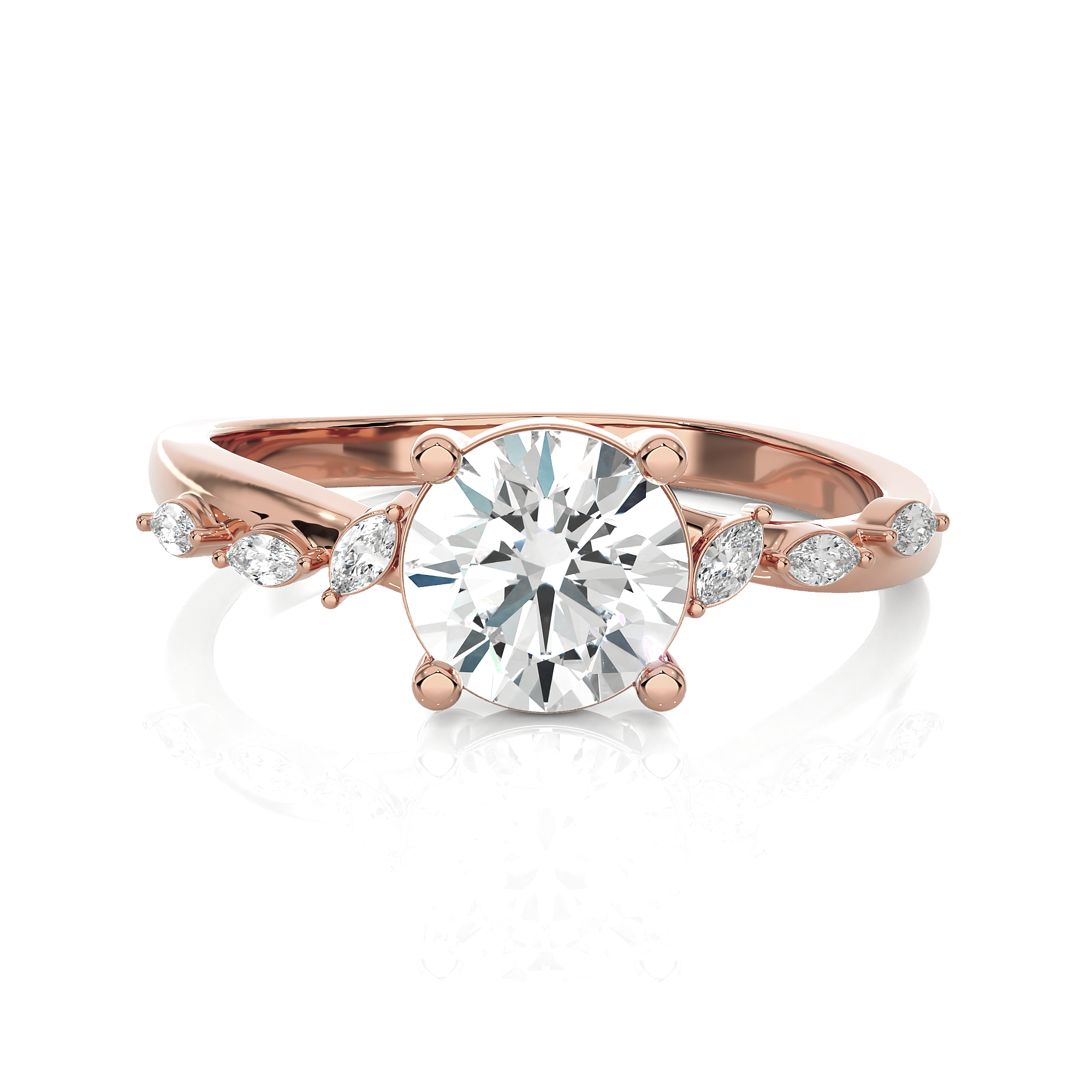 Round Lab Grown Diamond Side Stone Engagement Ring