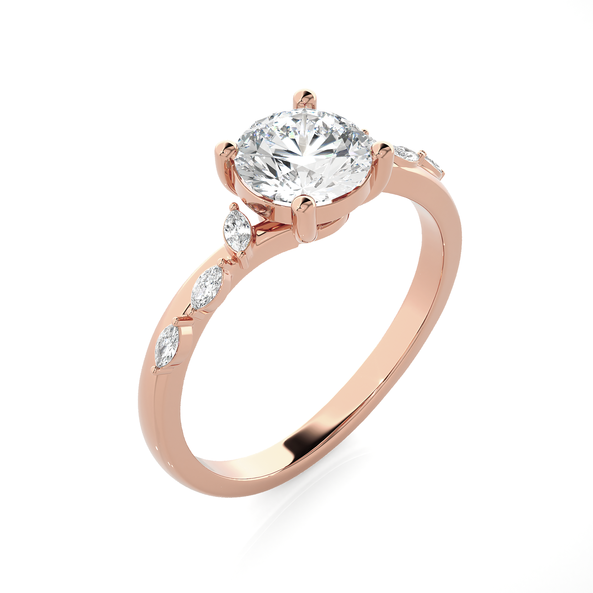 Round Lab Grown Diamond Side Stone Engagement Ring