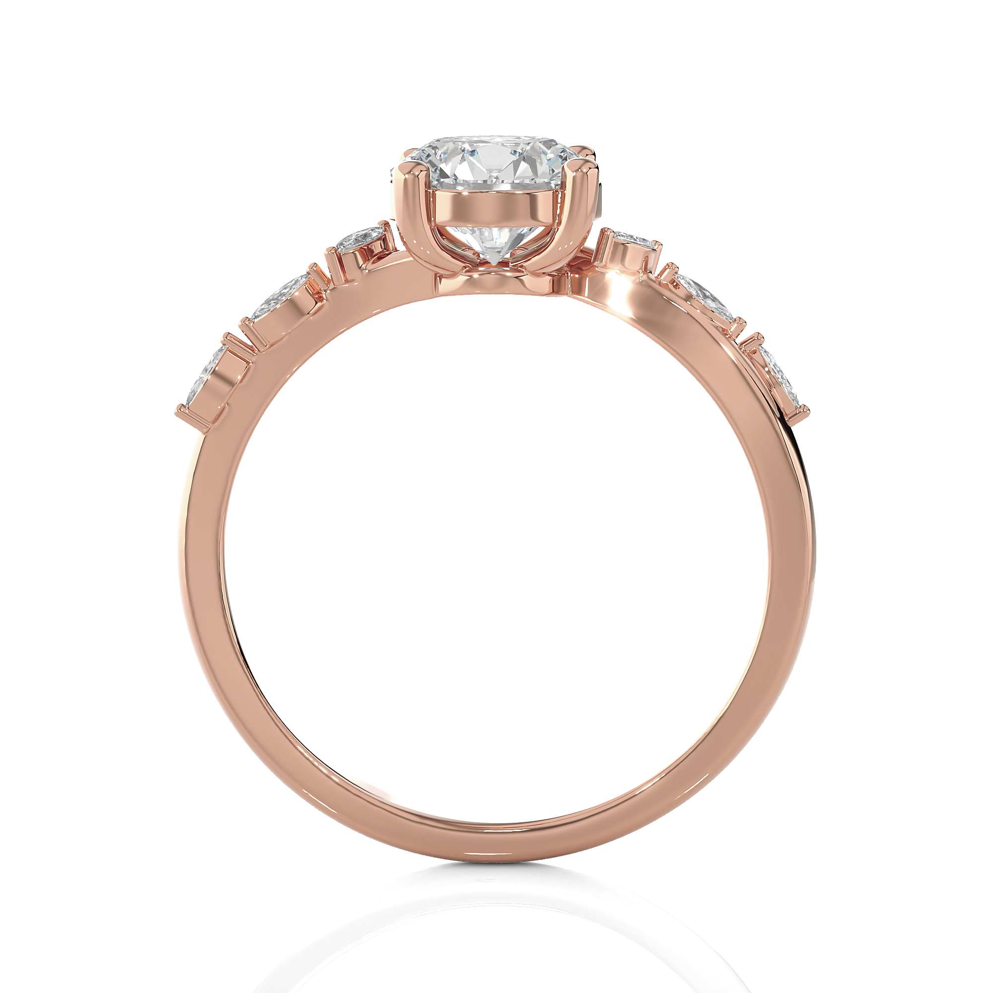 Round Lab Grown Diamond Side Stone Engagement Ring