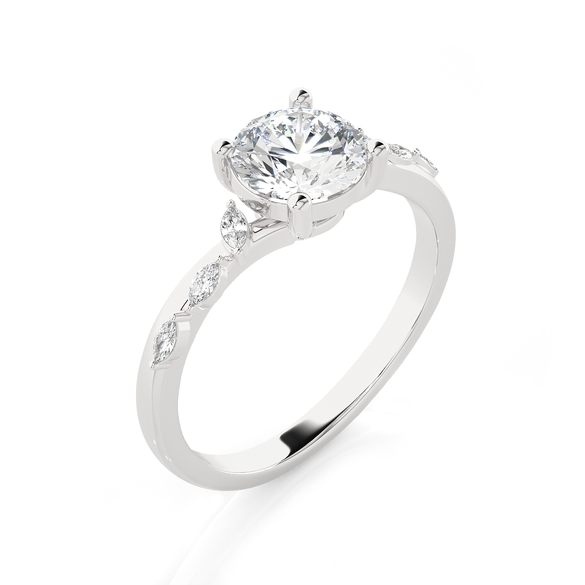 Round Lab Grown Diamond Side Stone Engagement Ring