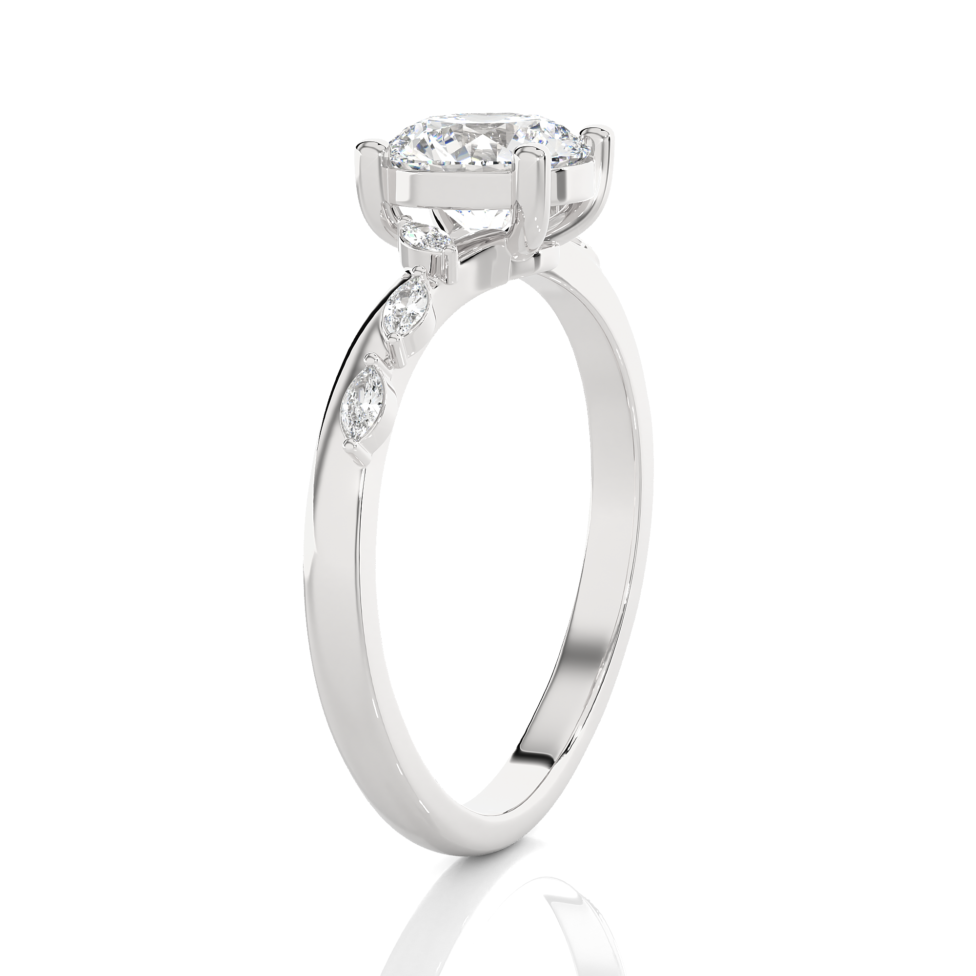 Round Lab Grown Diamond Side Stone Engagement Ring