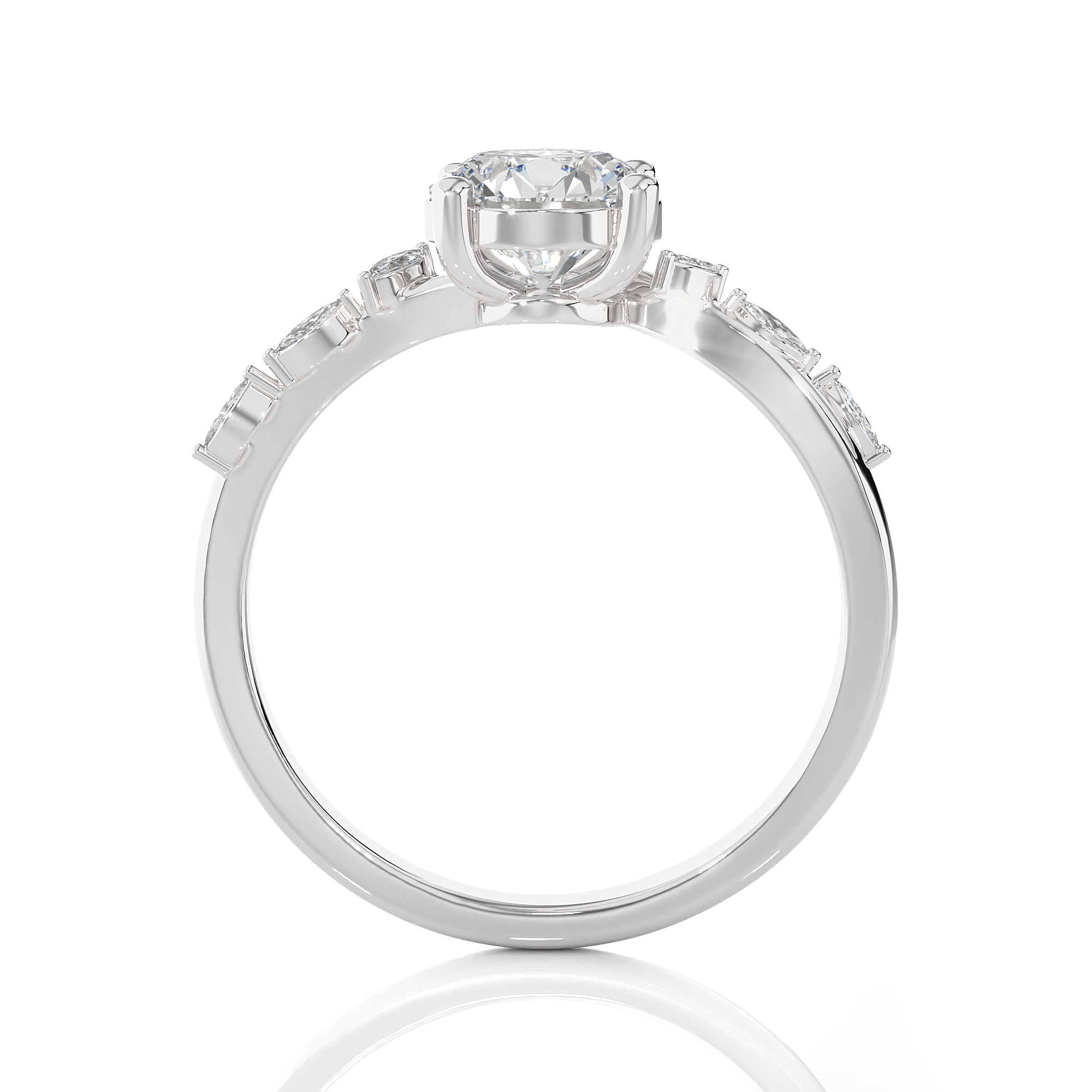 Round Lab Grown Diamond Side Stone Engagement Ring