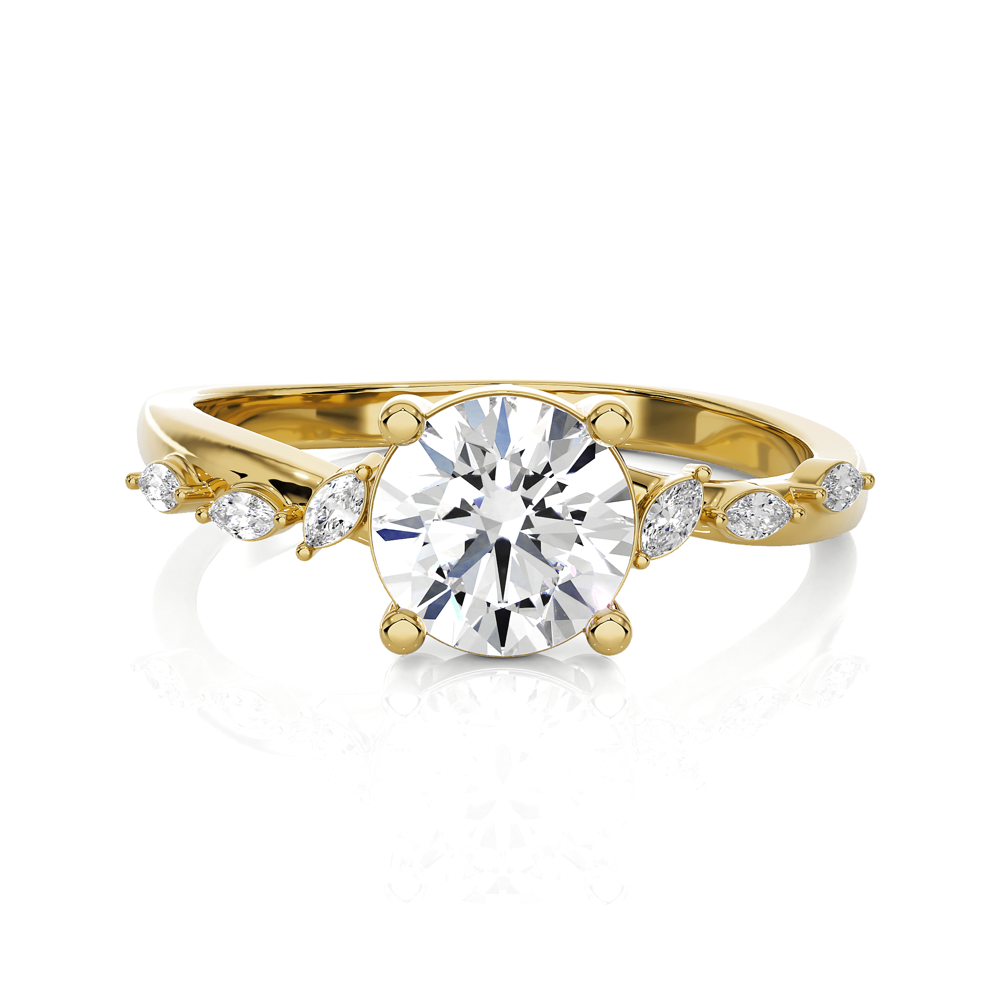 Round Lab Grown Diamond Side Stone Engagement Ring