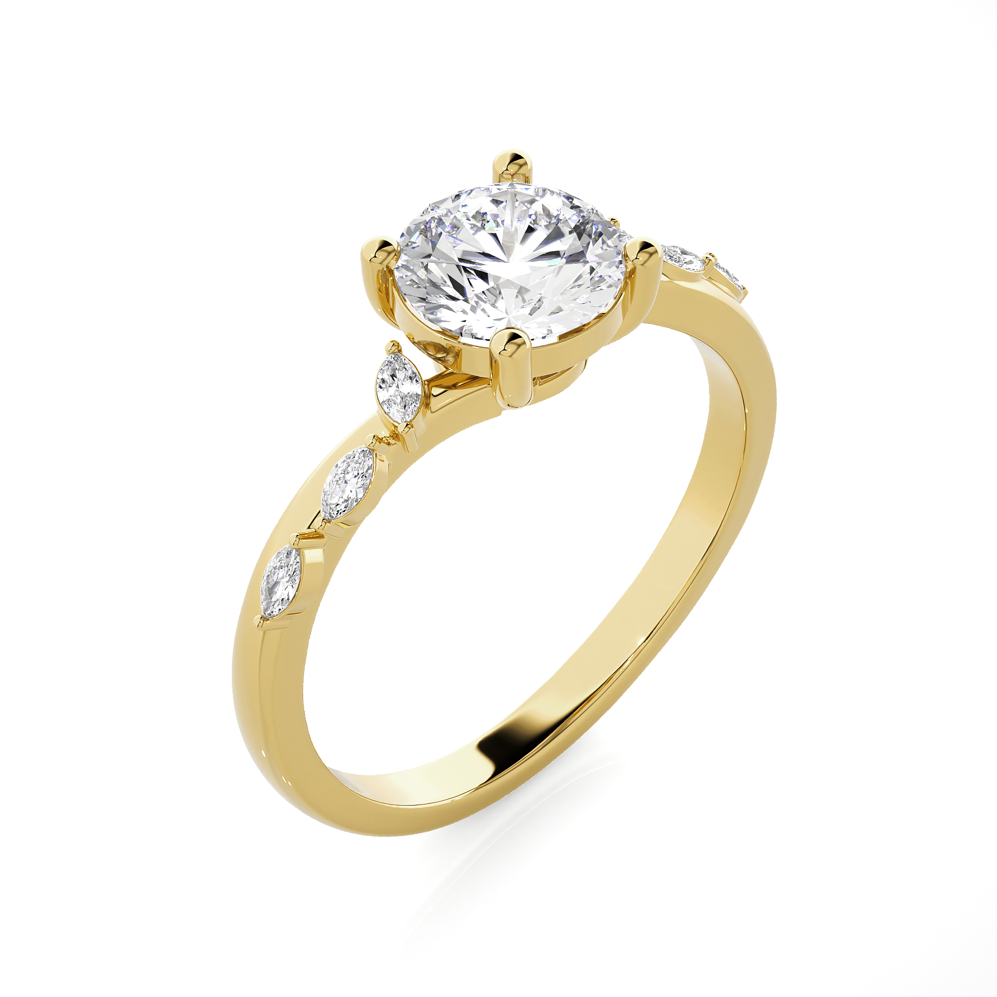 Round Lab Grown Diamond Side Stone Engagement Ring