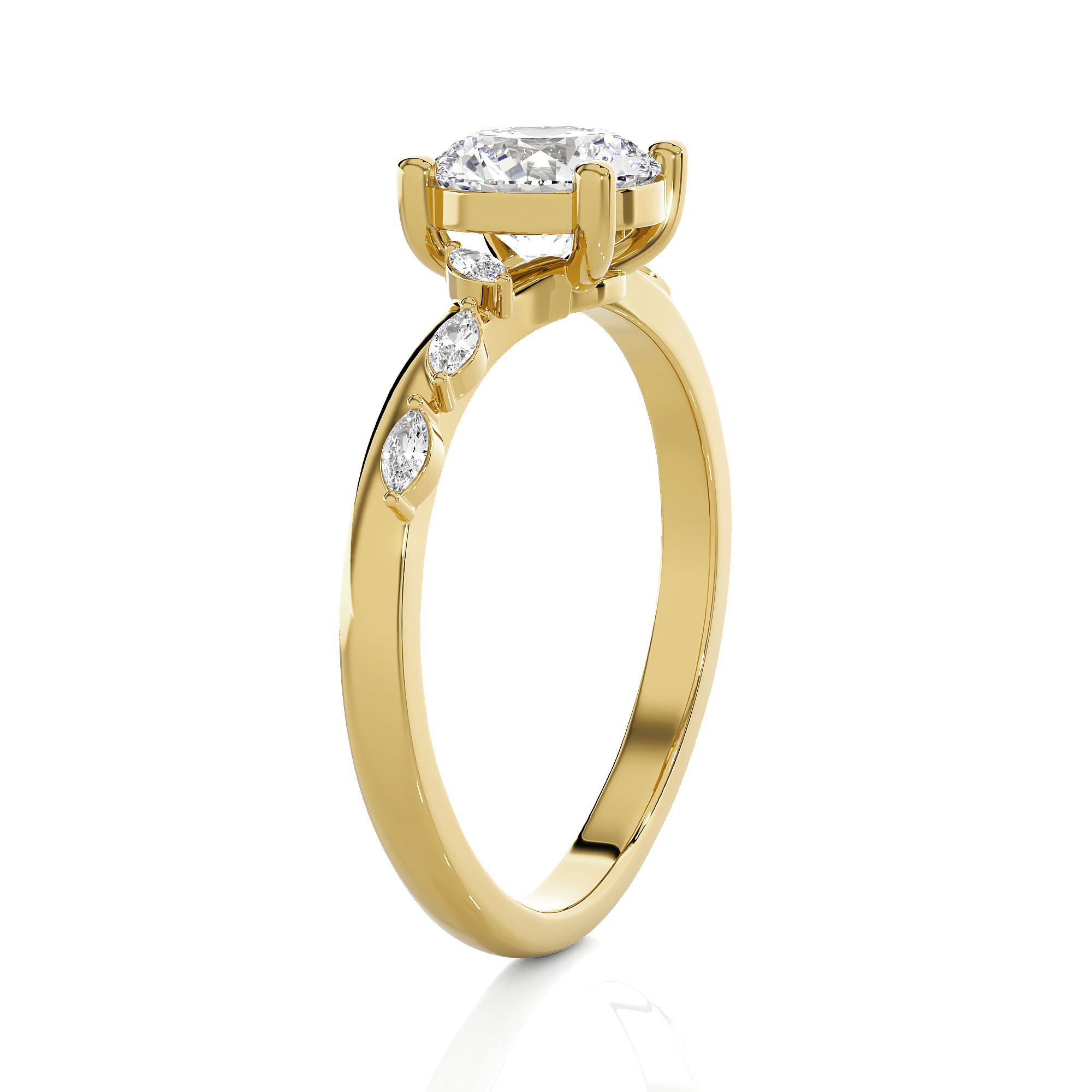 Round Lab Grown Diamond Side Stone Engagement Ring