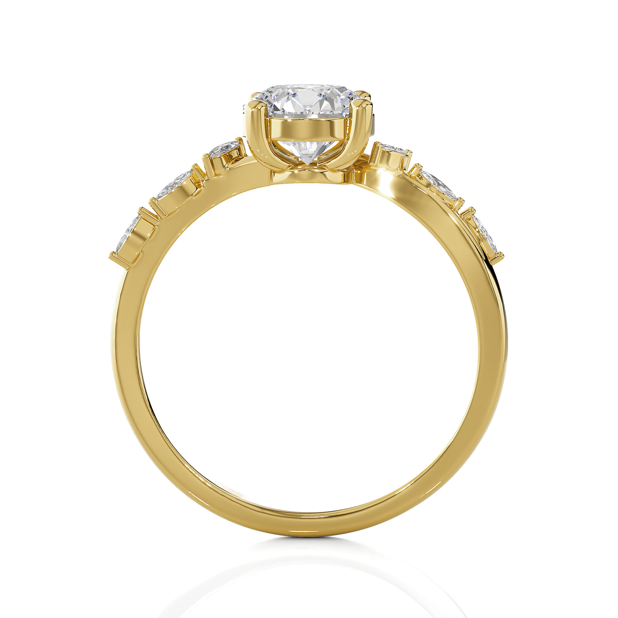 Round Lab Grown Diamond Side Stone Engagement Ring