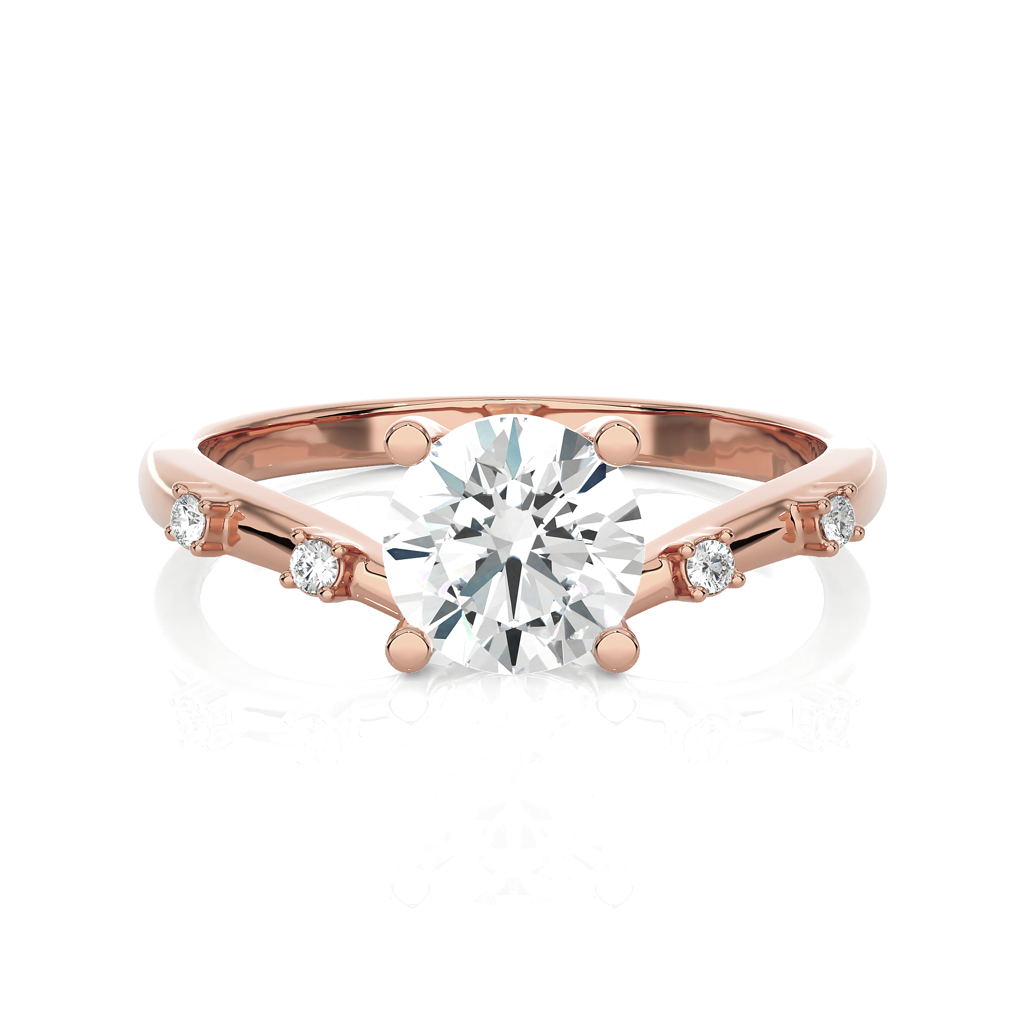 Round Lab Grown Diamond Side Stone Engagement Ring