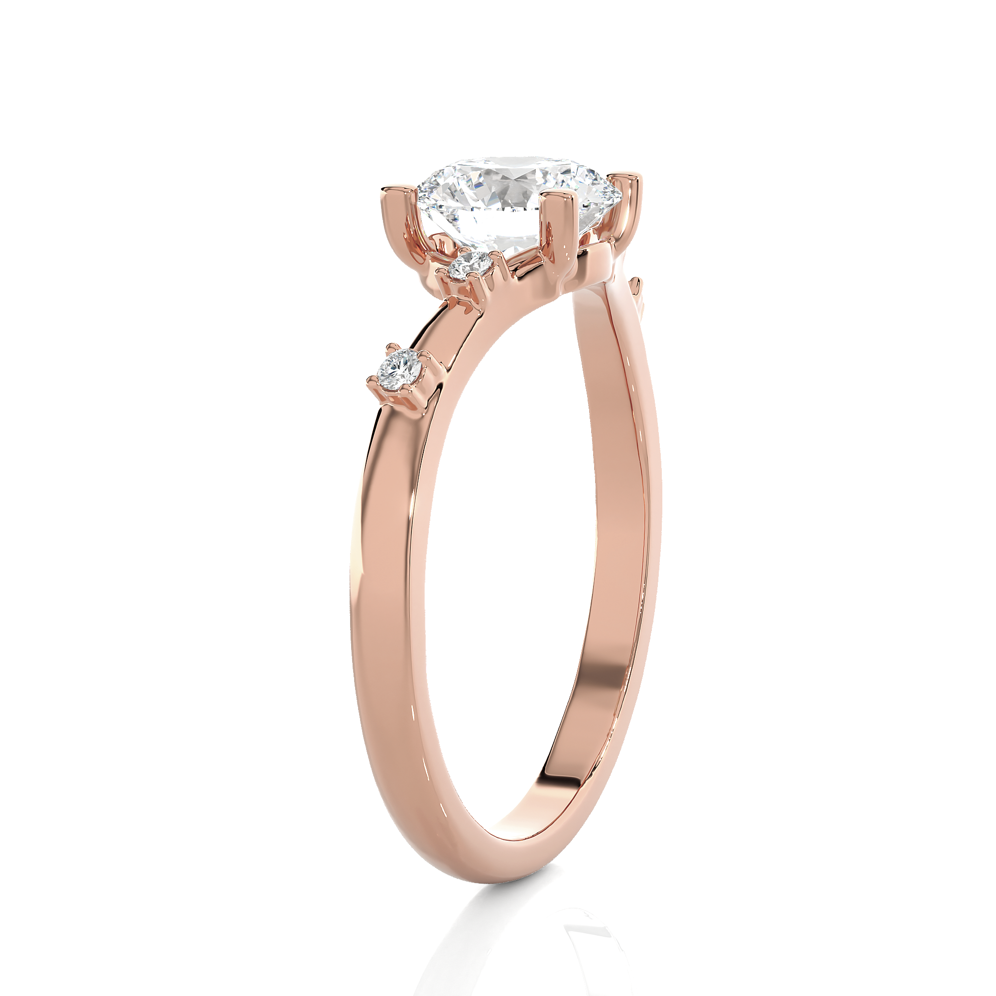 Round Lab Grown Diamond Side Stone Engagement Ring