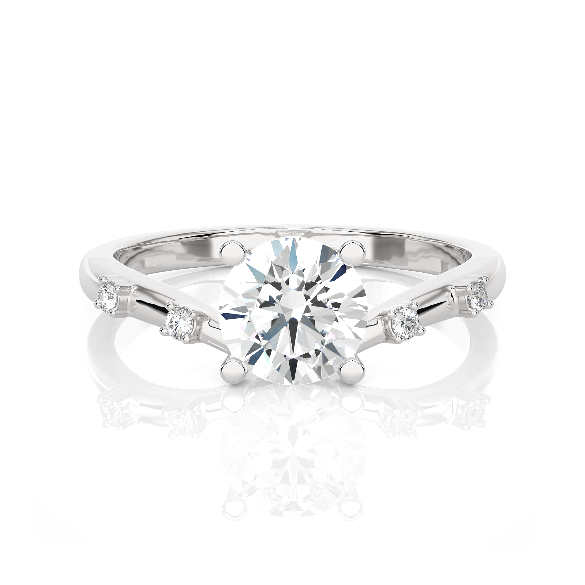 Round Lab Grown Diamond Side Stone Engagement Ring